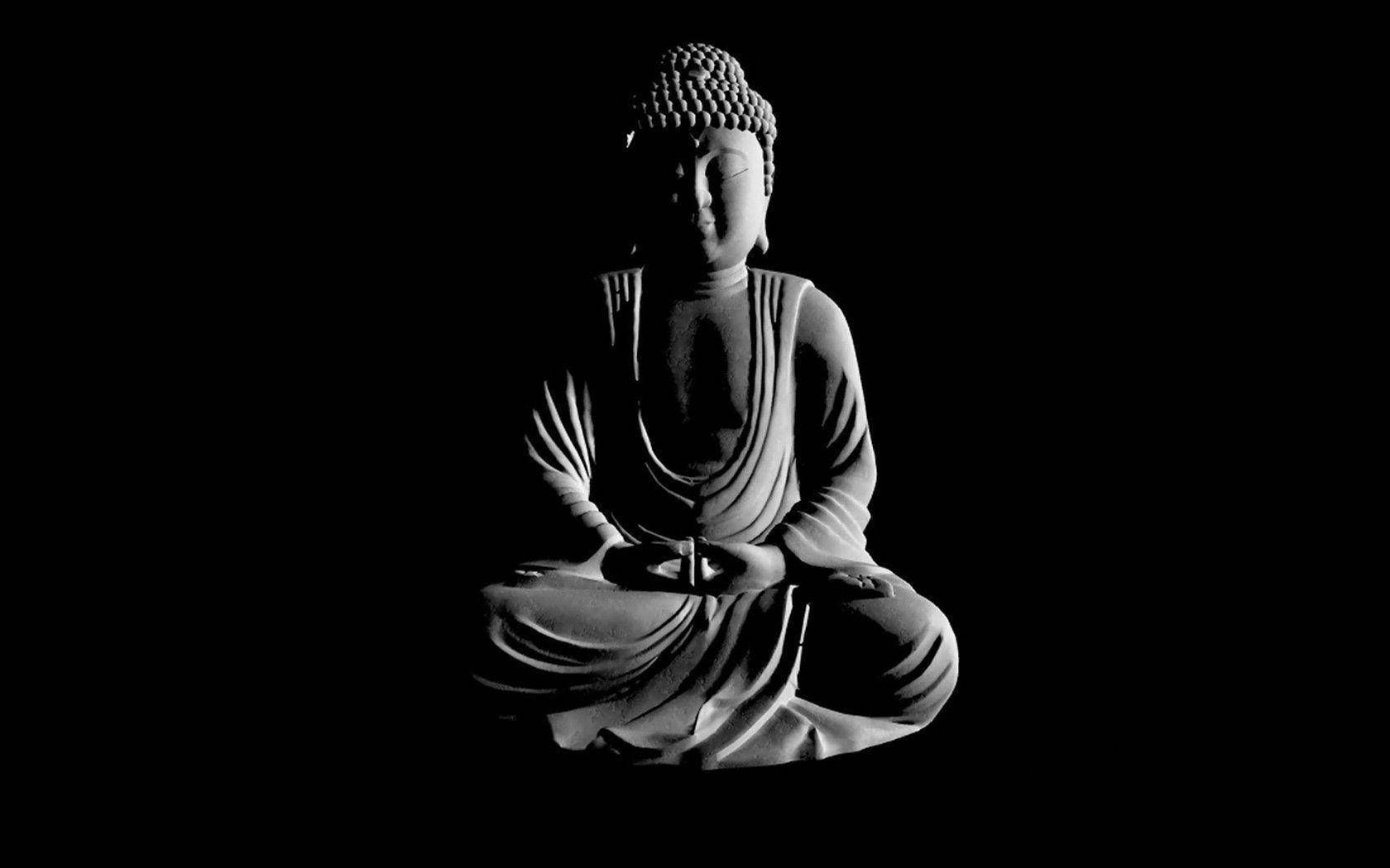 Buddha-Statue, Schwarzweiß, Schwarzer Hintergrund, Meditation, HD Wallpaper