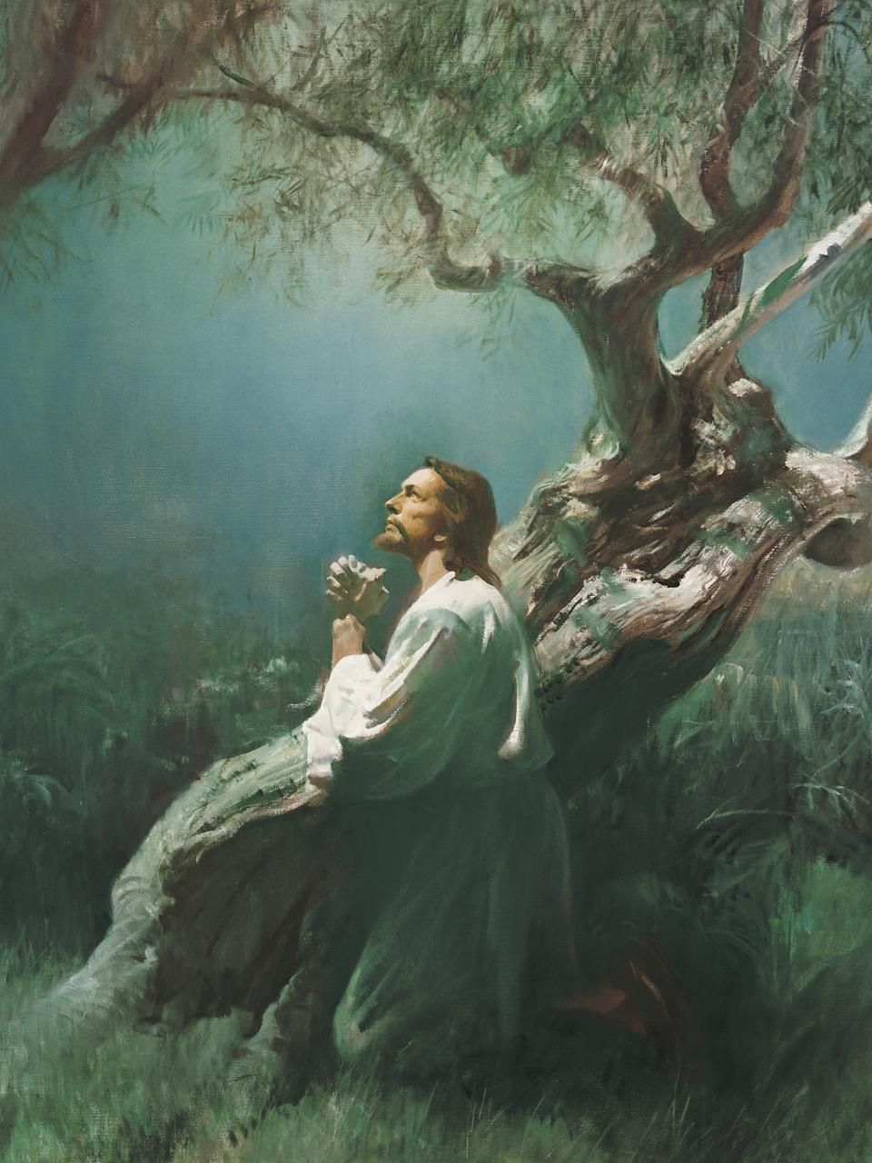 Jesus Christus, Garten Gethsemane, Gebet, Gemälde, Olivenbaum, Hintergrundbild fürs iPad