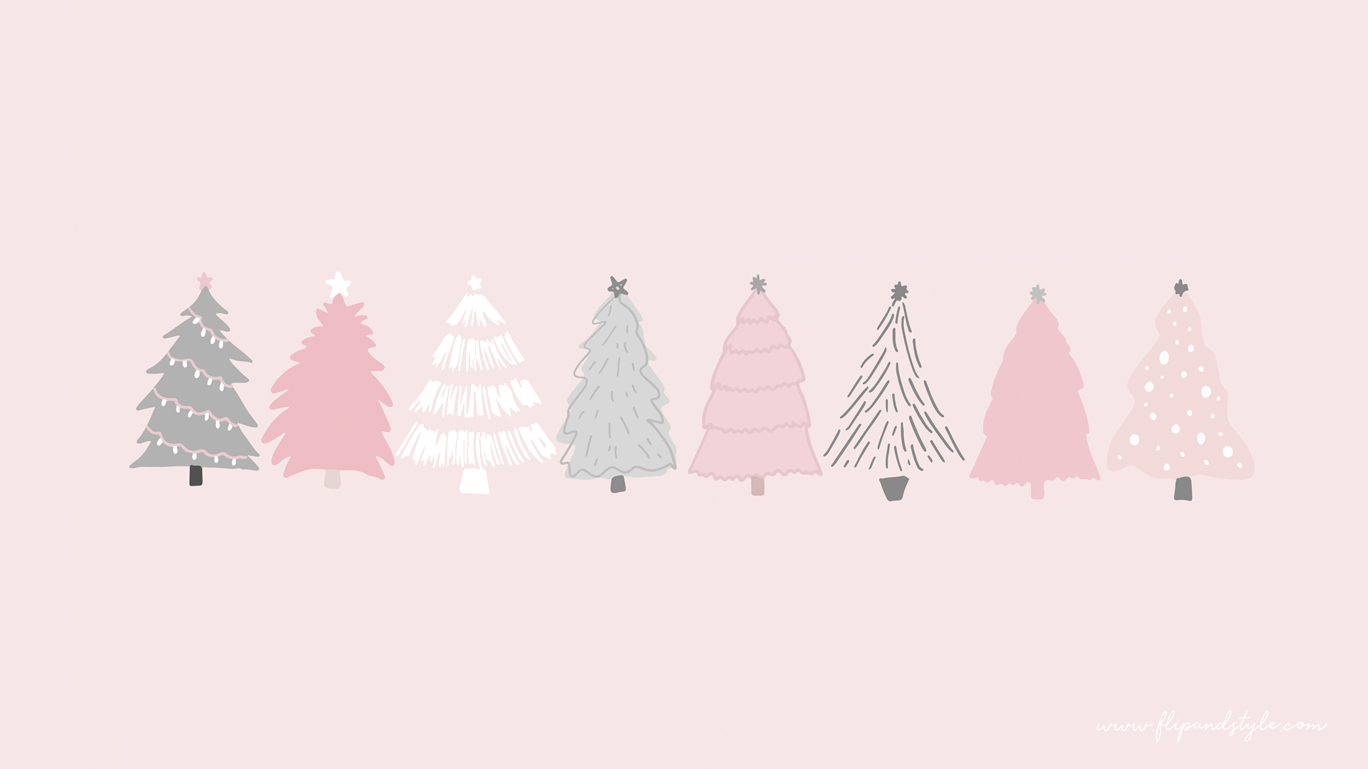 Tannenbäume, Illustration, Pastellfarben, Minimalistisch, Rosa Hintergrund, Full HD Wallpaper