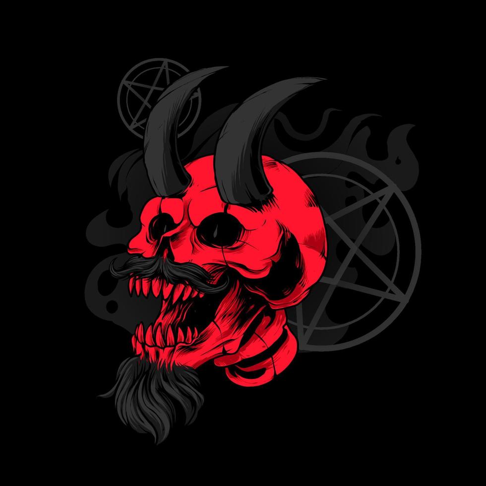 Teufelsschädel, Hörner, Pentagramm, Rot, Schwarzer Hintergrund, Wallpaper