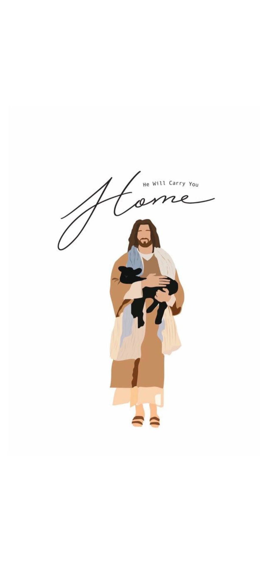 Jesus, Guter Hirte, Lamm, Illustration, Weißer Hintergrund, Sperrbildschirm fürs iPhone