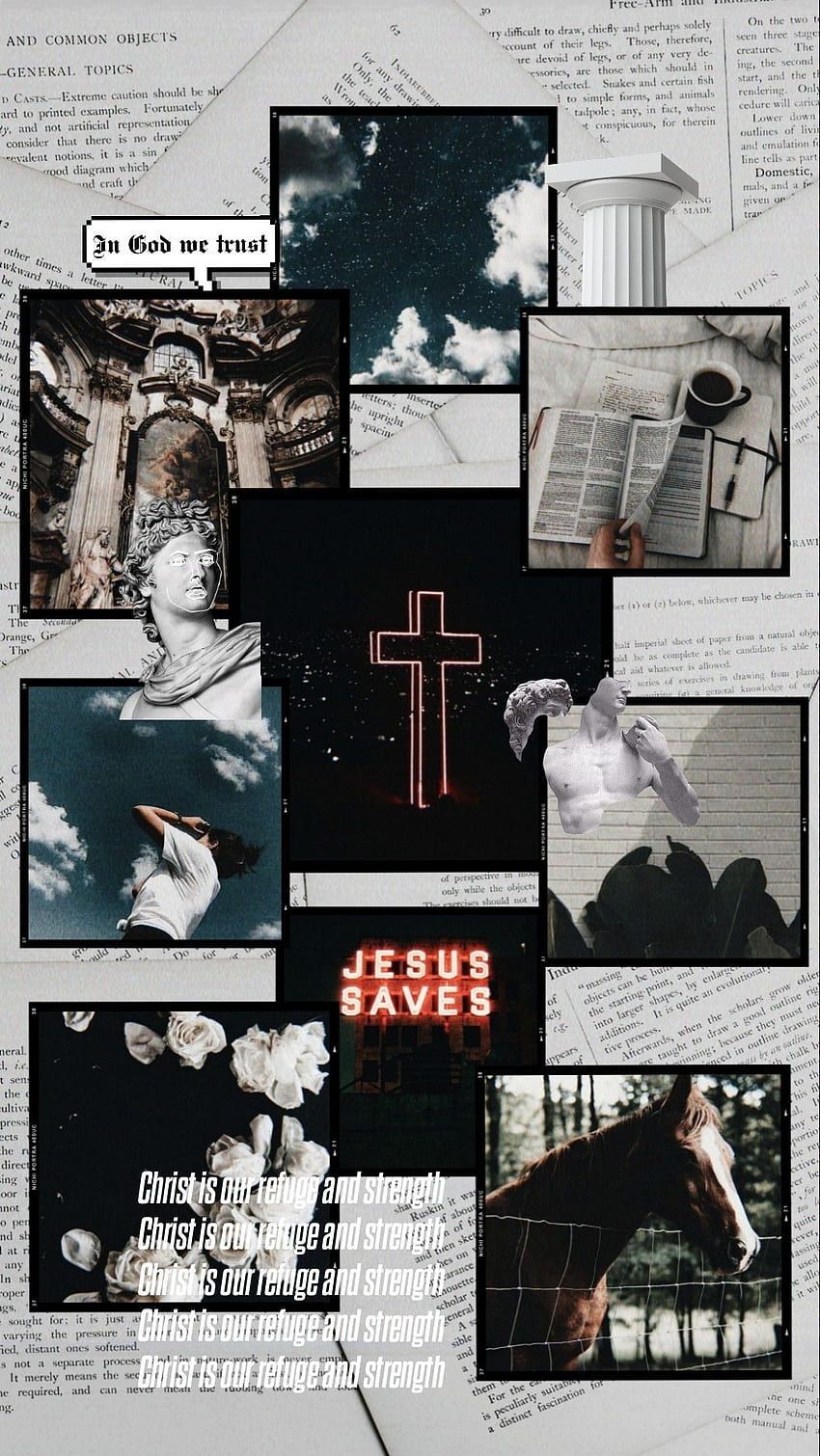 Collage, Kreuz, Schwarz-Weiß, Christliche Zitate, Ästhetik, HD, iPhone-Hintergrundbild