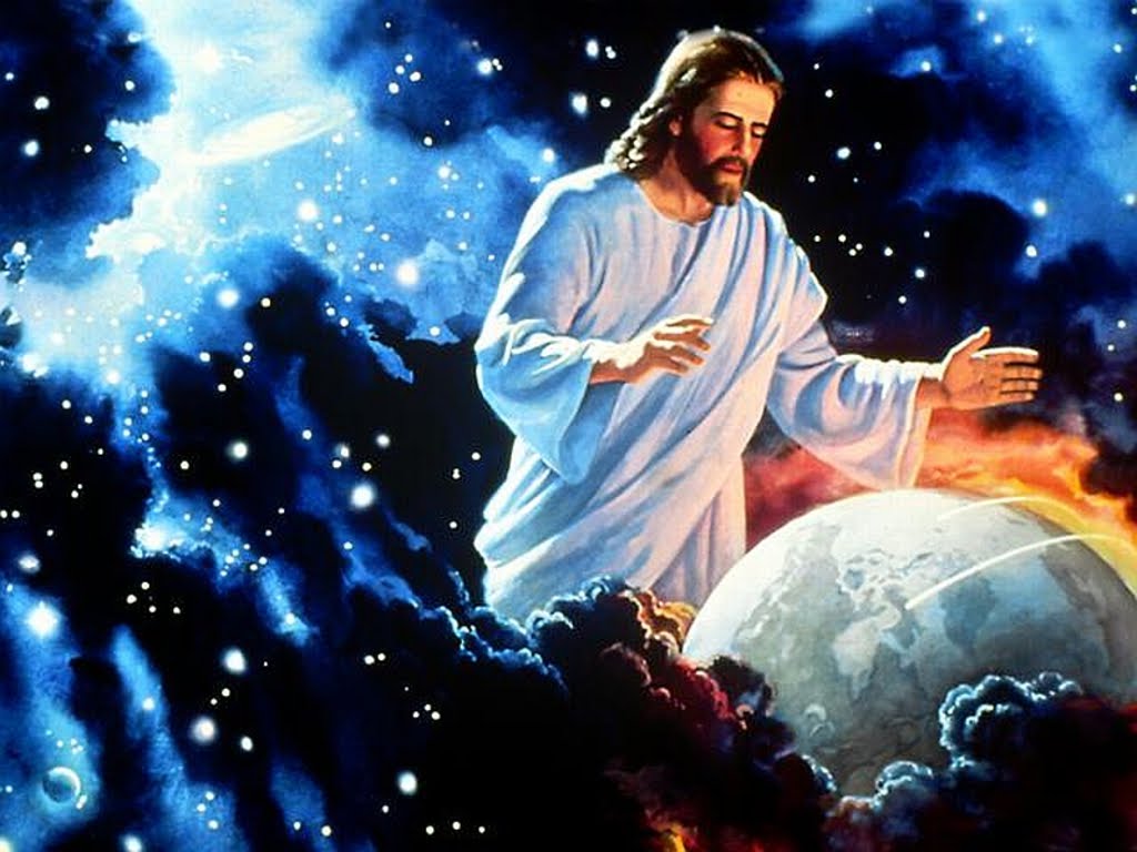 Jesus Christus, Erde, Weltall, Sterne, Gemälde, Hintergrundbild für iPad und Tablet