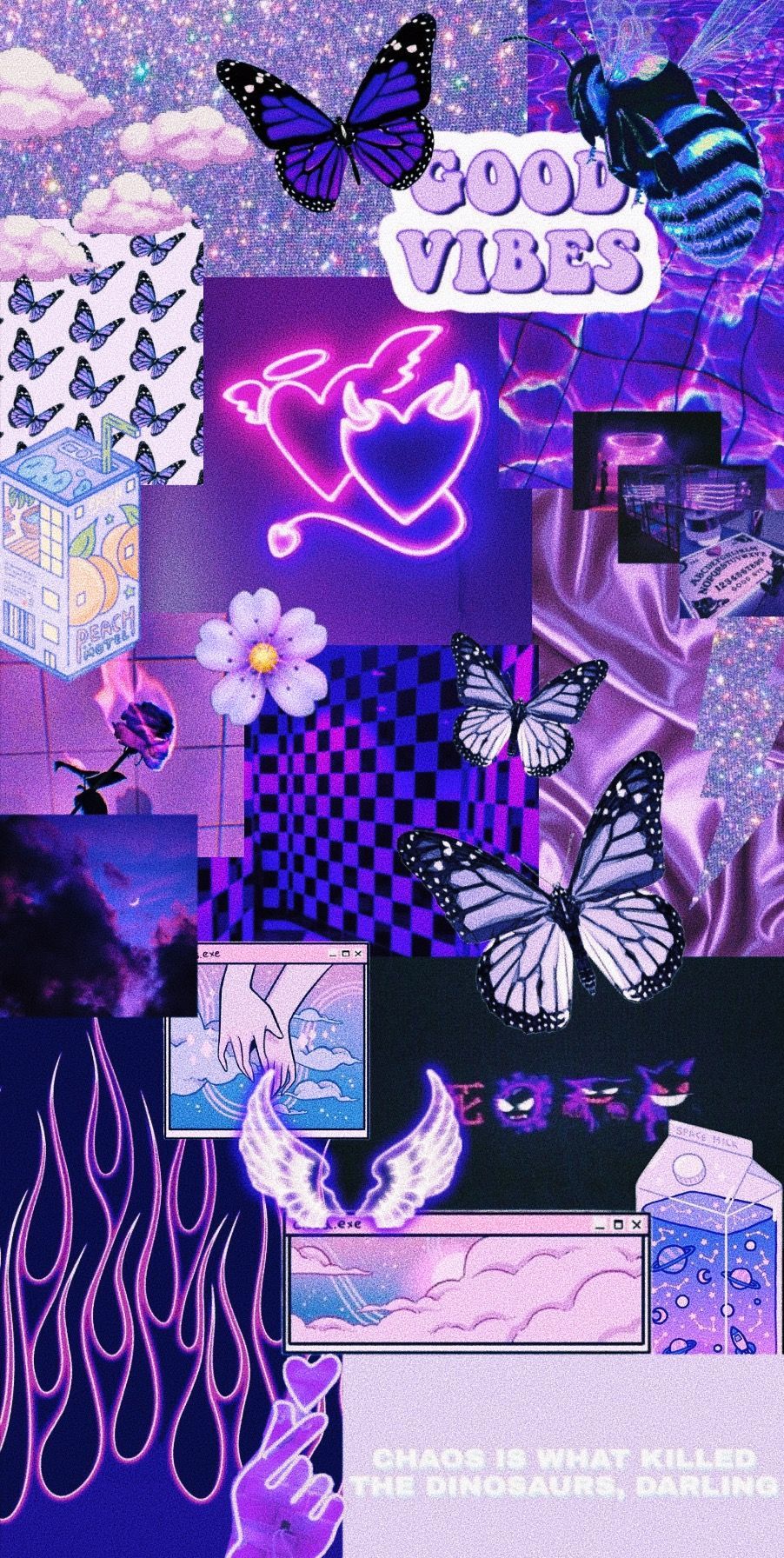 Collage, Lila Ästhetik, Schmetterlinge, Neon, Good Vibes, HD, iPhone-Hintergrundbild