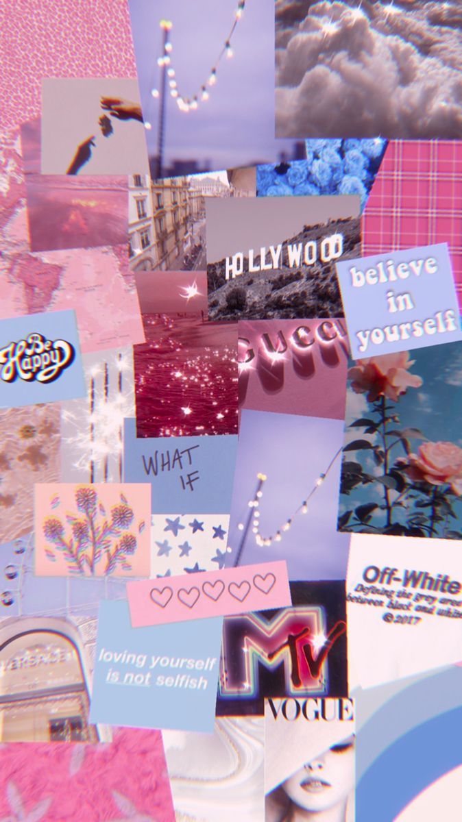 Collage, Rosa, Hellblau, Zitate, Ästhetik, Hochformat, Hintergrundbild fürs Smartphone