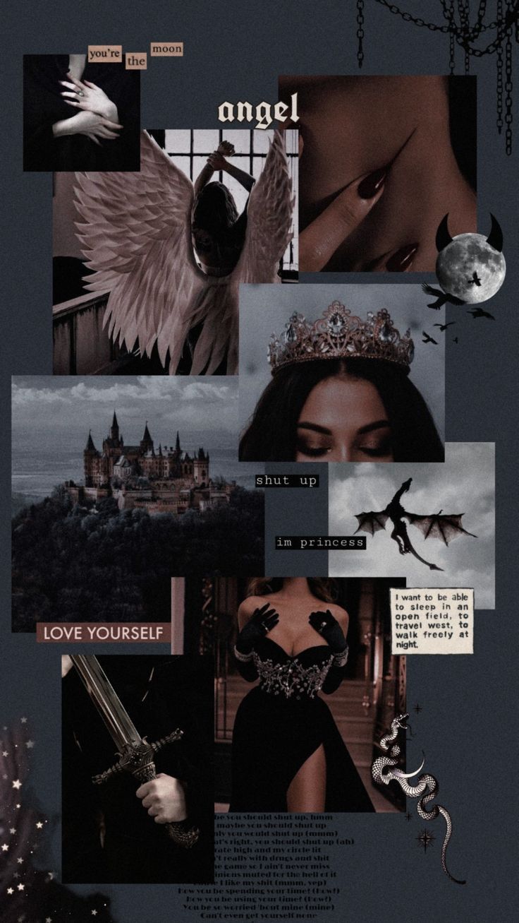 Collage, Dark Academia, Engel, Dunkel, Ästhetik, Hintergrundbild für iPhone und Android