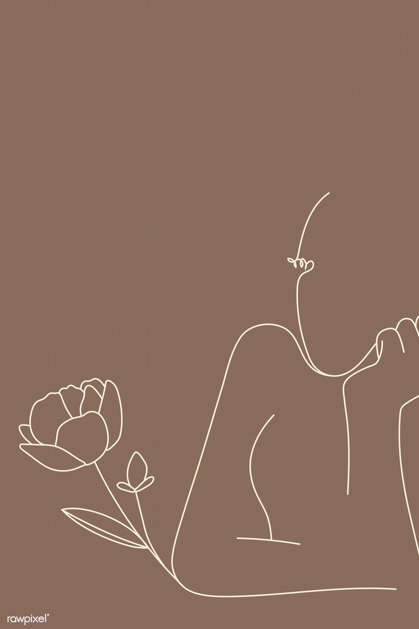 Line Art, Frauenkörper, Rose, Braun Hintergrund, Minimalismus, Sperrbildschirm fürs iPhone