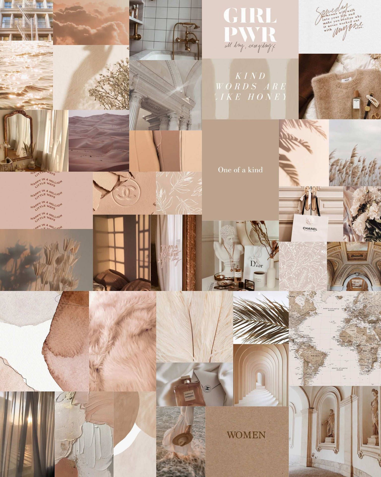 Collage, Girl Power, Beige, Ästhetik, Neutrale Töne, QHD+, Hintergrundbild fürs Tablet