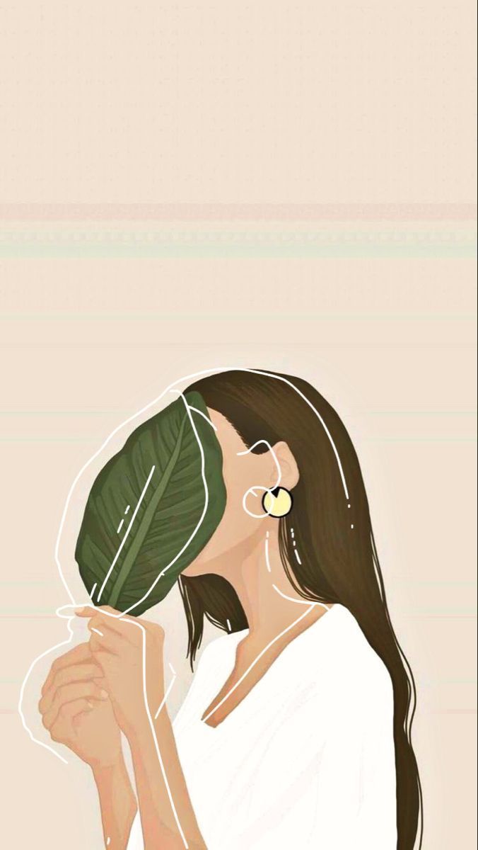 Frau, Blatt, Illustration, Boho, Beige, Hintergrundbild für iPhone und Android