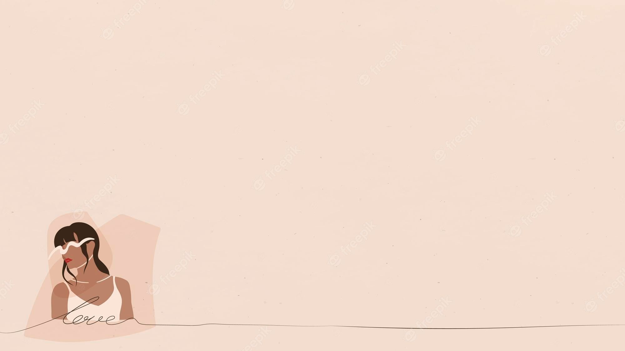 Frau, Illustration, Pfirsichfarben, Minimalistisch, Strichzeichnung, Full HD, PC-Hintergrundbild