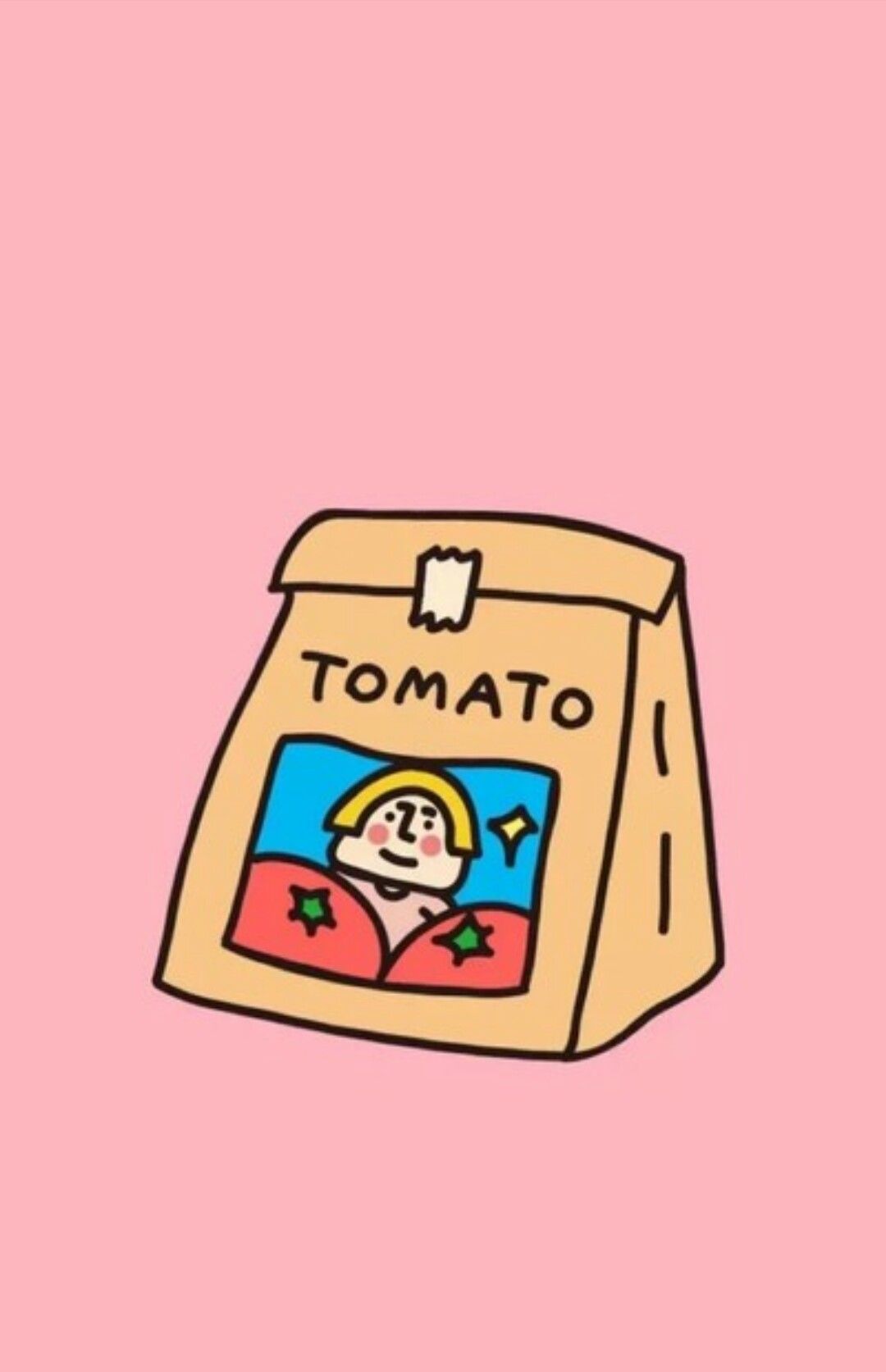 Tomato, Tüte, Sticker, Rosa Hintergrund, Kawaii, Full HD, Sperrbildschirm fürs iPhone