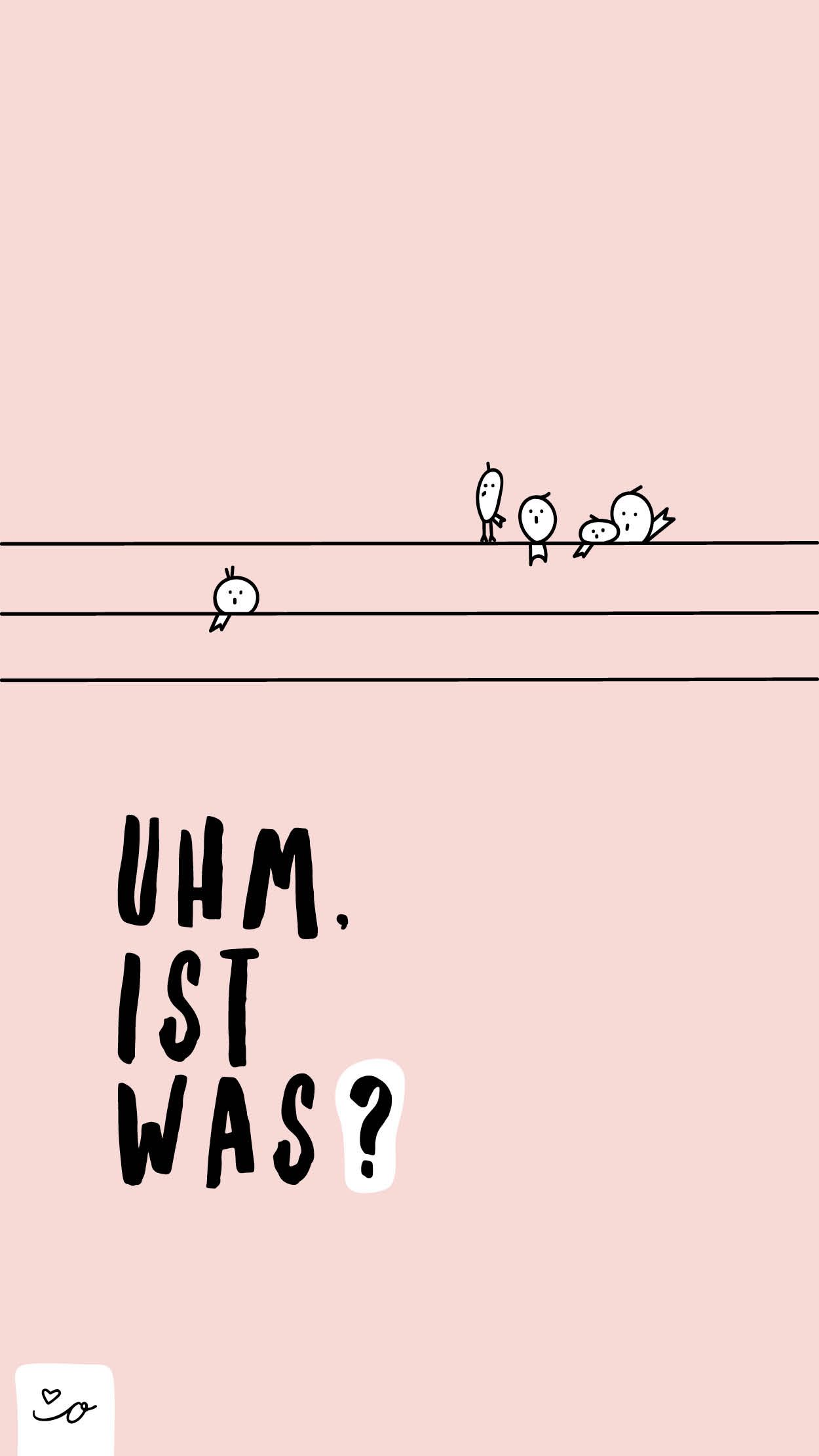 Uhm ist was?, Vögel, Stromleitung, Rosa, Humor, Hochformat, Hintergrundbild fürs Smartphone