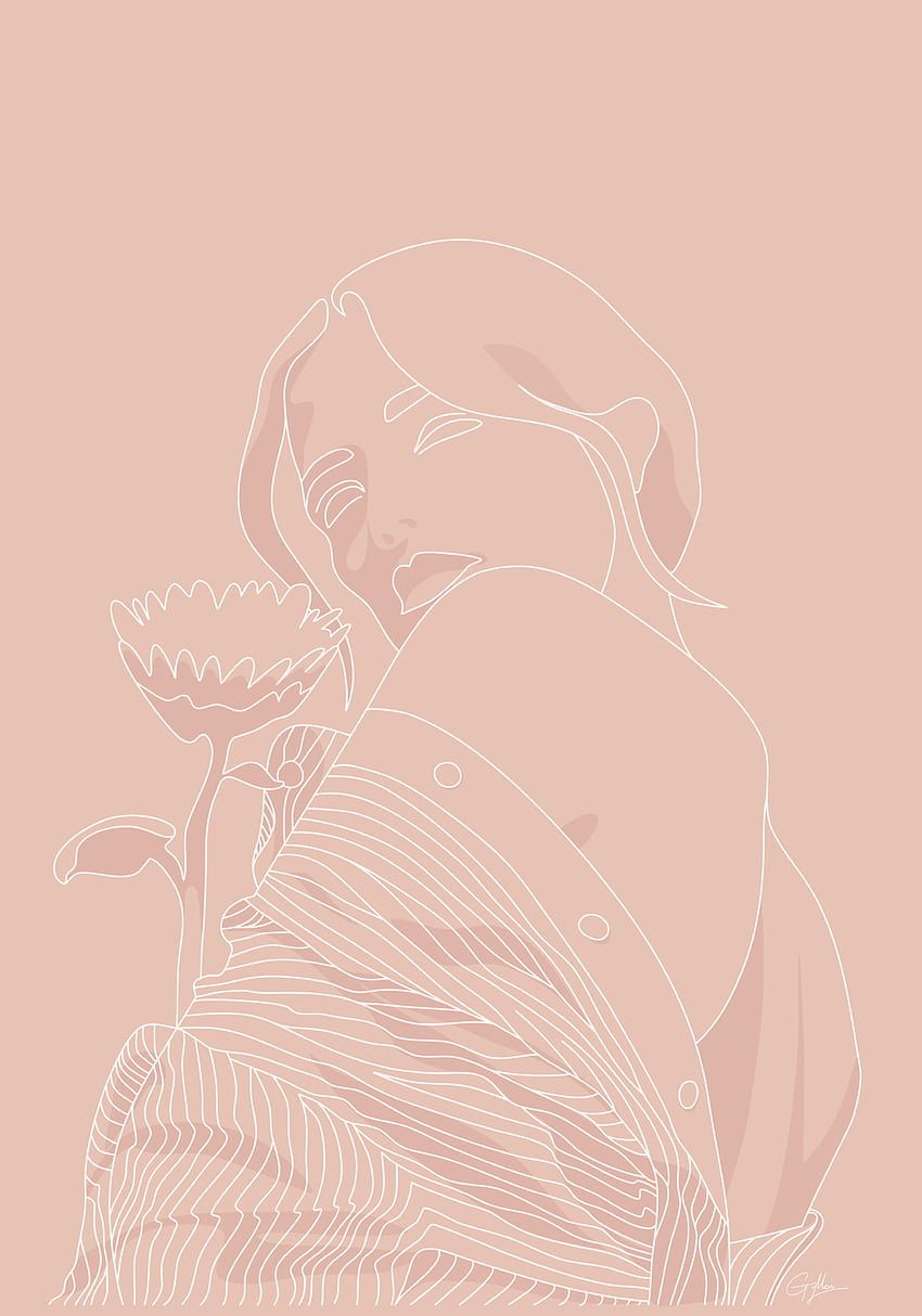 Line Art, Frau, Pfirsich, Pastell, Minimalismus, Hintergrundbild für iPad und Tablet