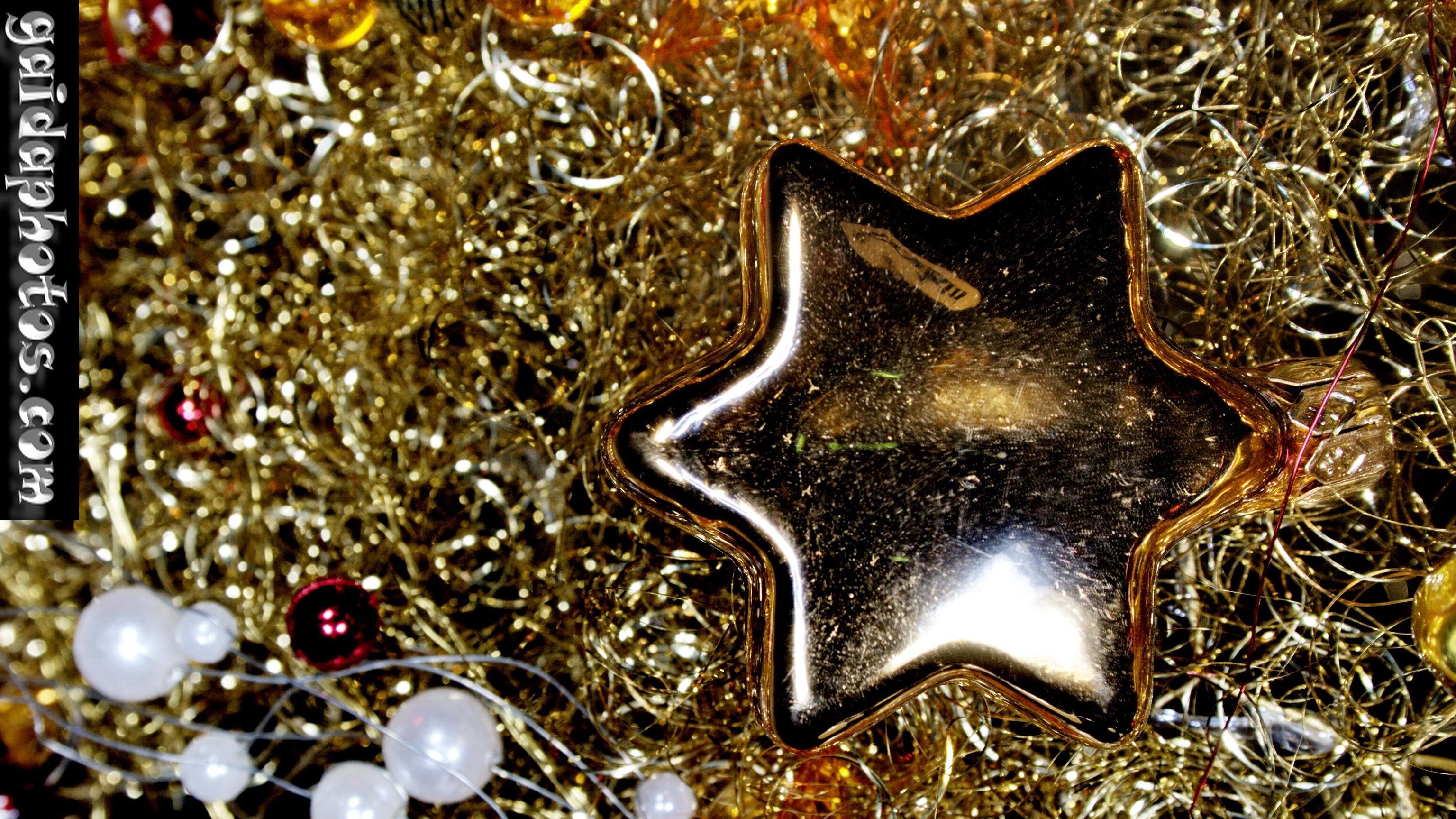 Stern, Lametta, Gold, Kerzenhalter, Glitzer, 2K, Hintergrund für den Desktop