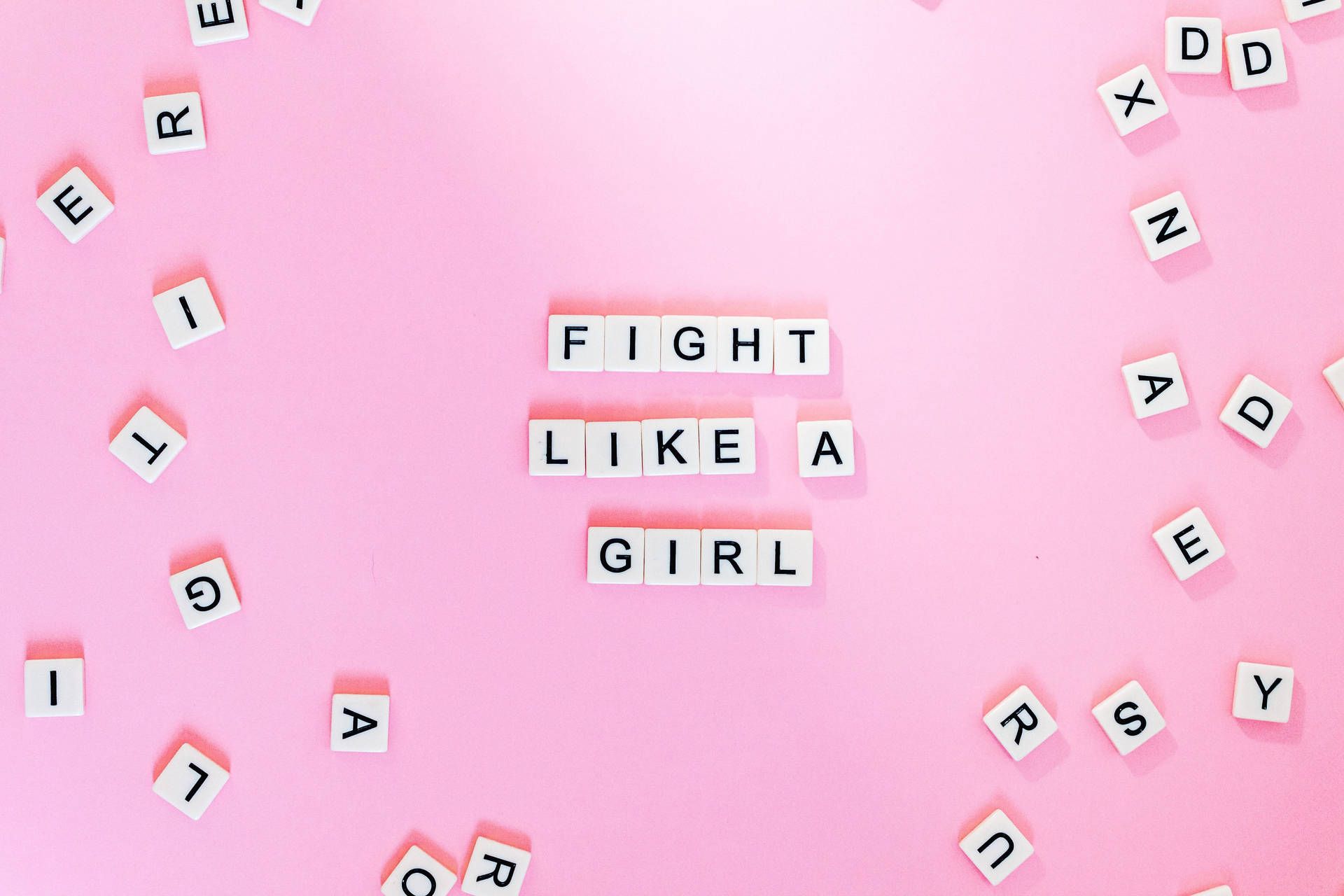 Fight Like a Girl, Buchstabenwürfel, Rosa Hintergrund, Spruch, Full HD Wallpaper