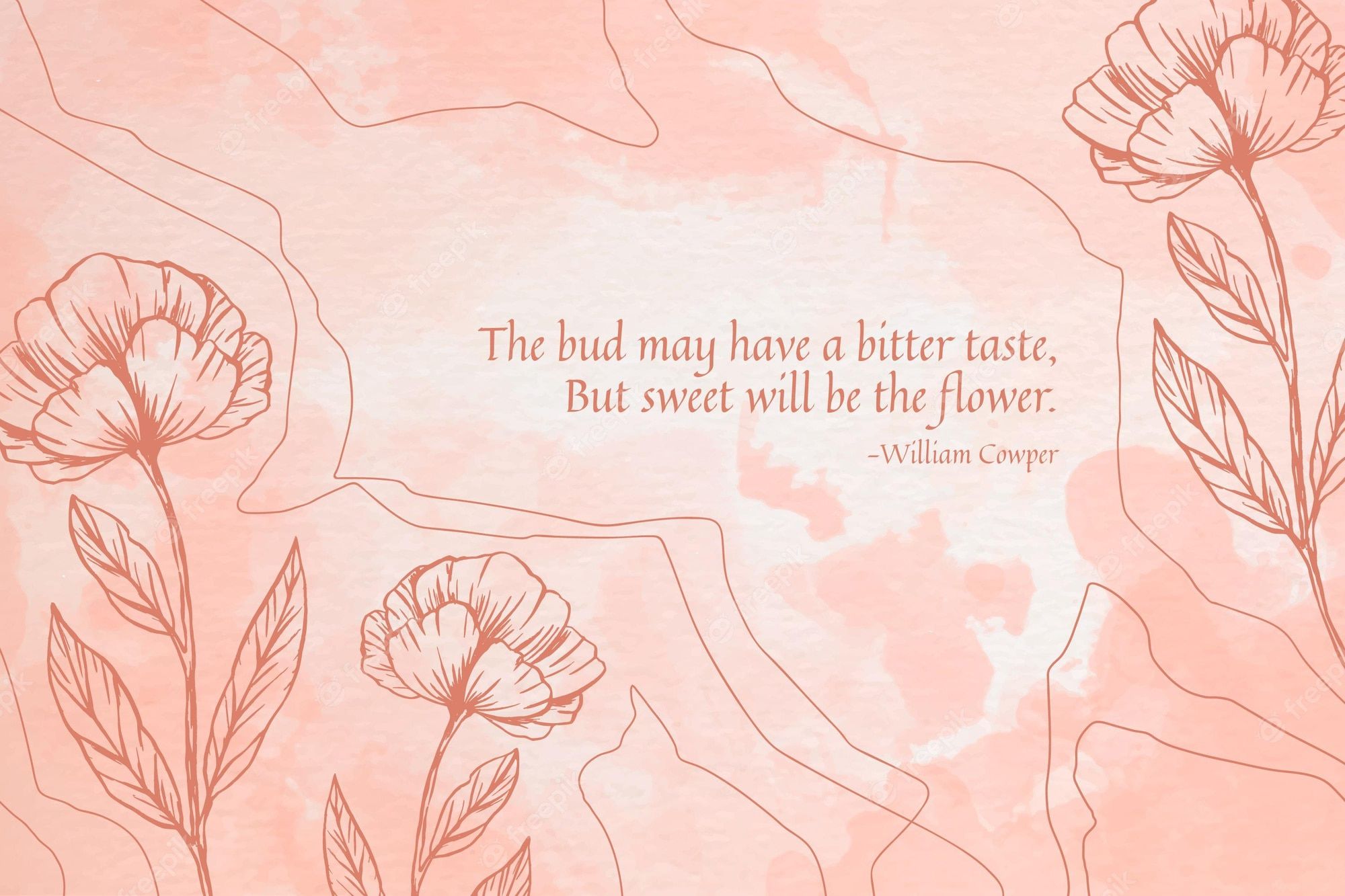 Zitat, William Cowper, Blumen, Strichzeichnung, Pfirsichfarben, Aquarell, Full-HD-Hintergrundbild für PC