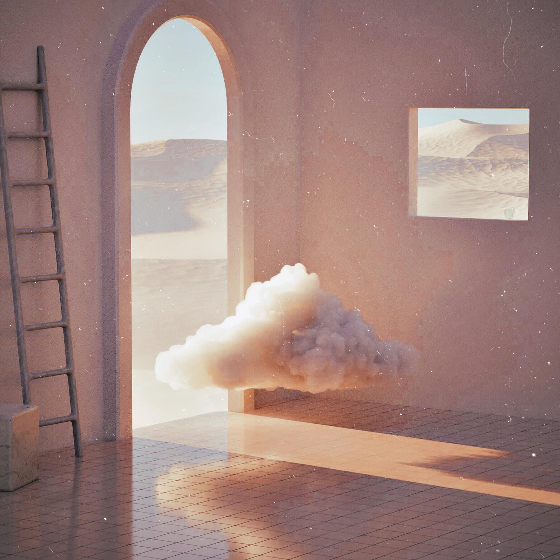 Surreal, Wolke, Torbogen, Leiter, Pfirsich, HD, Hintergrundbild fürs Tablet