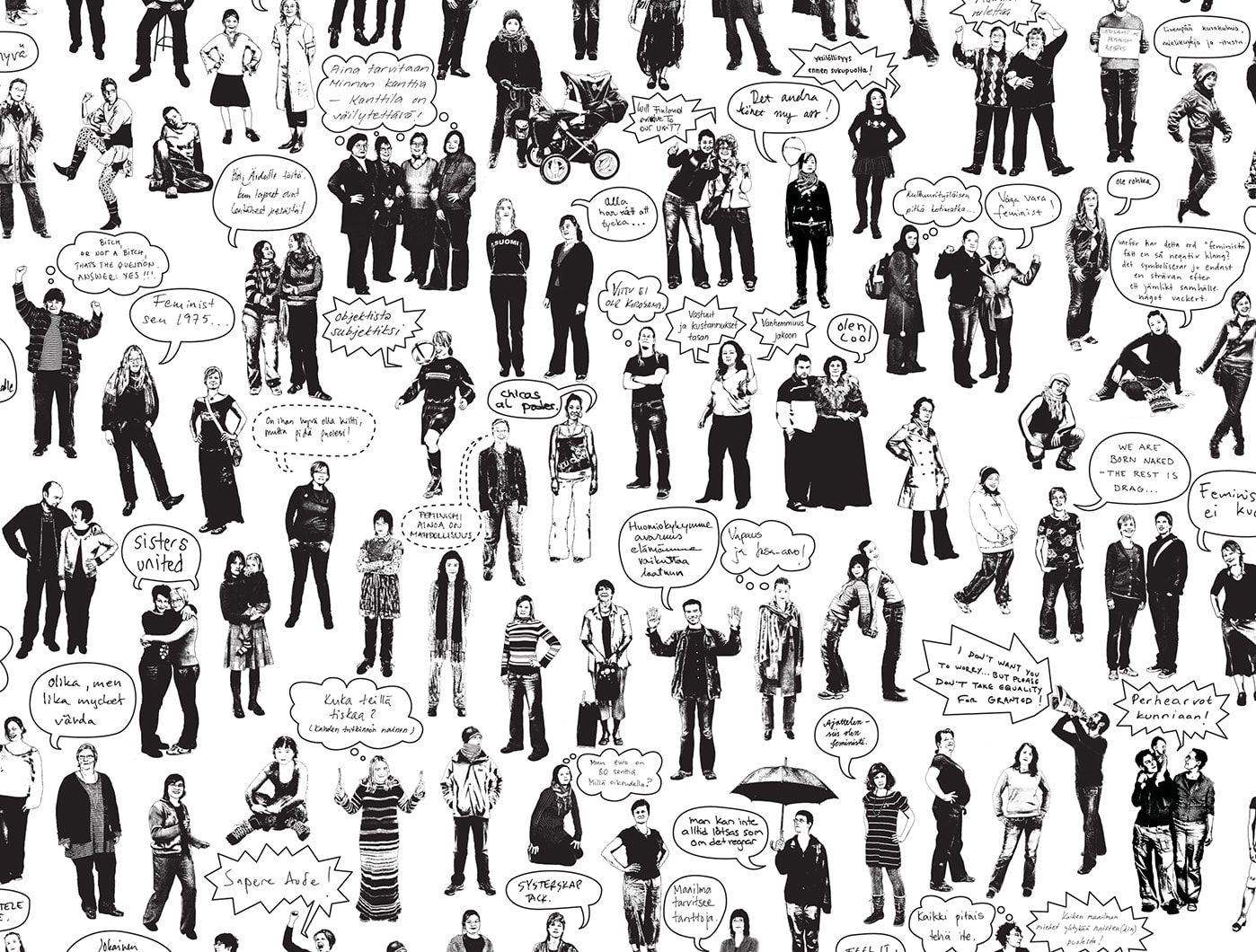 Frauenrechtlerinnen, Schwarz-Weiß, Illustration, Muster, Menschenmenge, HD, Tablet-Hintergrund