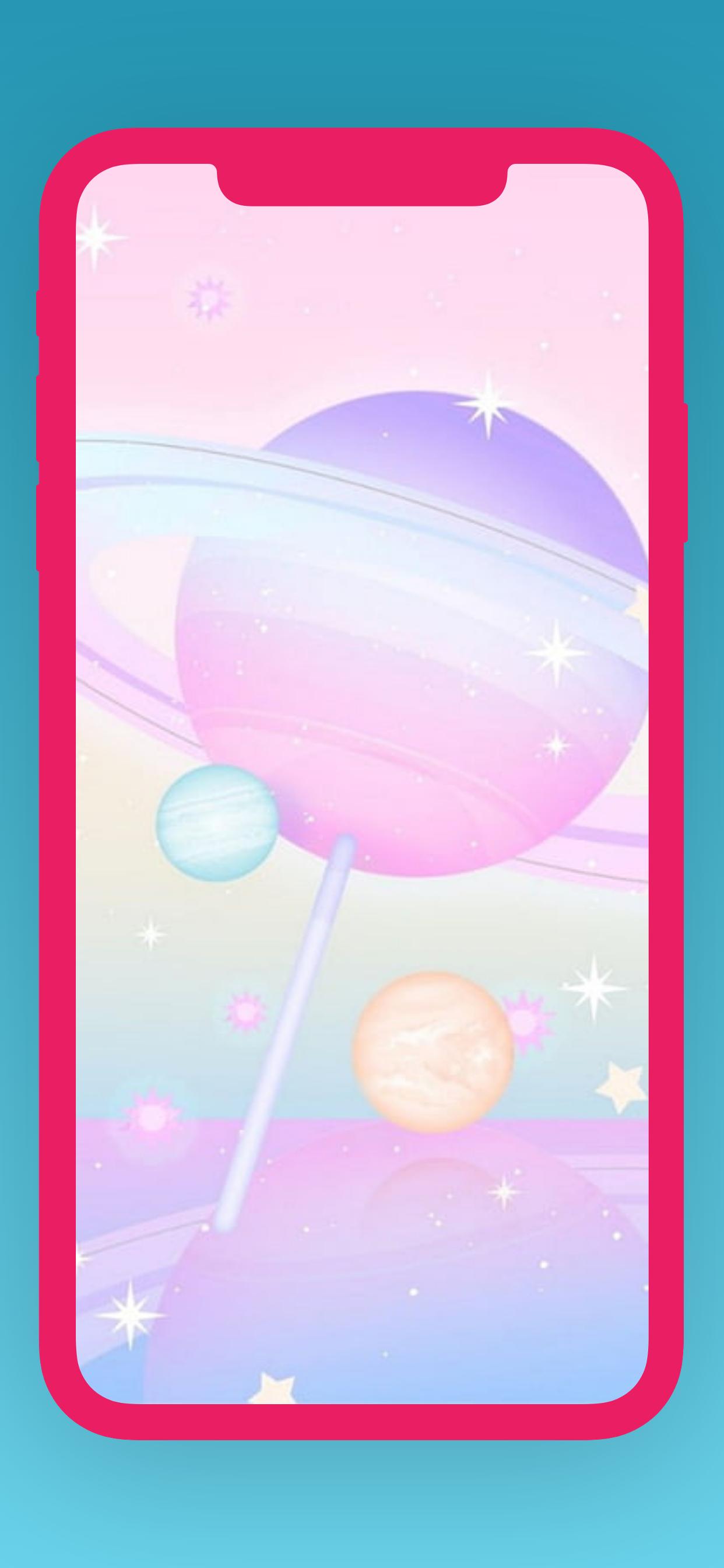 Smartphone-Illustration, Planet, Lutscher, Pastellfarben, Pink, Türkis, Sperrbildschirm fürs iPhone