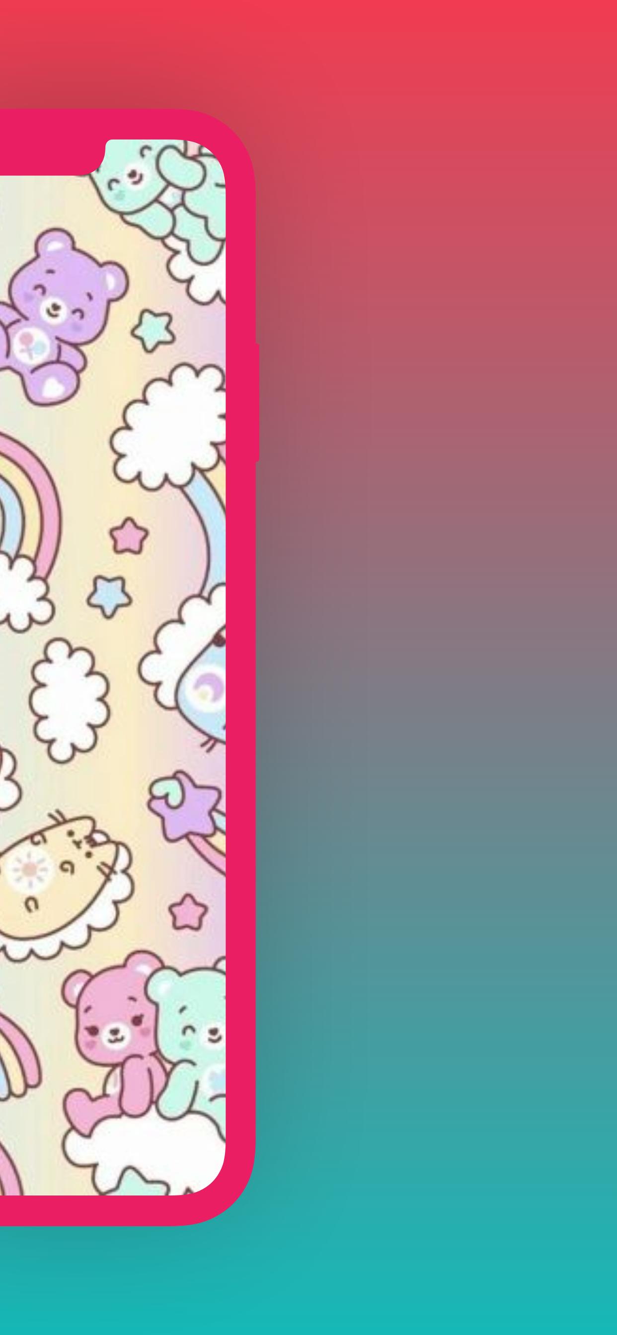 Glücksbärchis, Kawaii, Smartphone-Illustration, Farbverlauf, Rot, Türkis, Full HD, Handy-Hintergrund