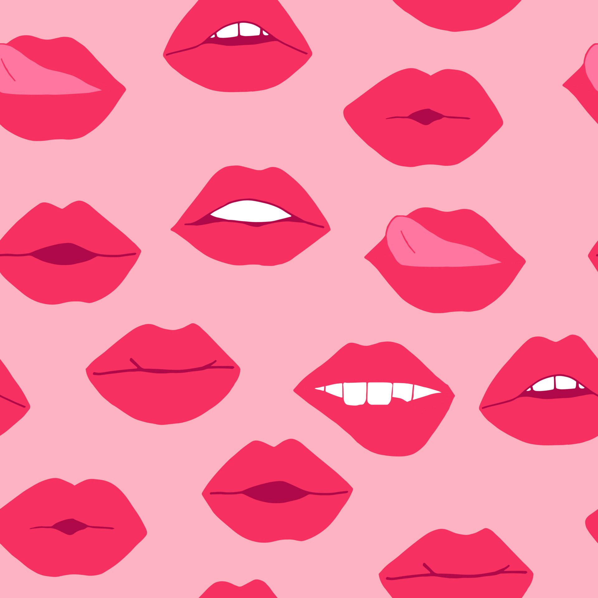 Lippen, Kussmund, Muster, Rot, Rosa Hintergrund, Full HD Wallpaper