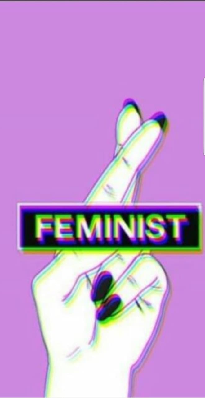 Feminist, Gekreuzte Finger, Lila Hintergrund, Glitch, Hand, Sperrbildschirm fürs iPhone