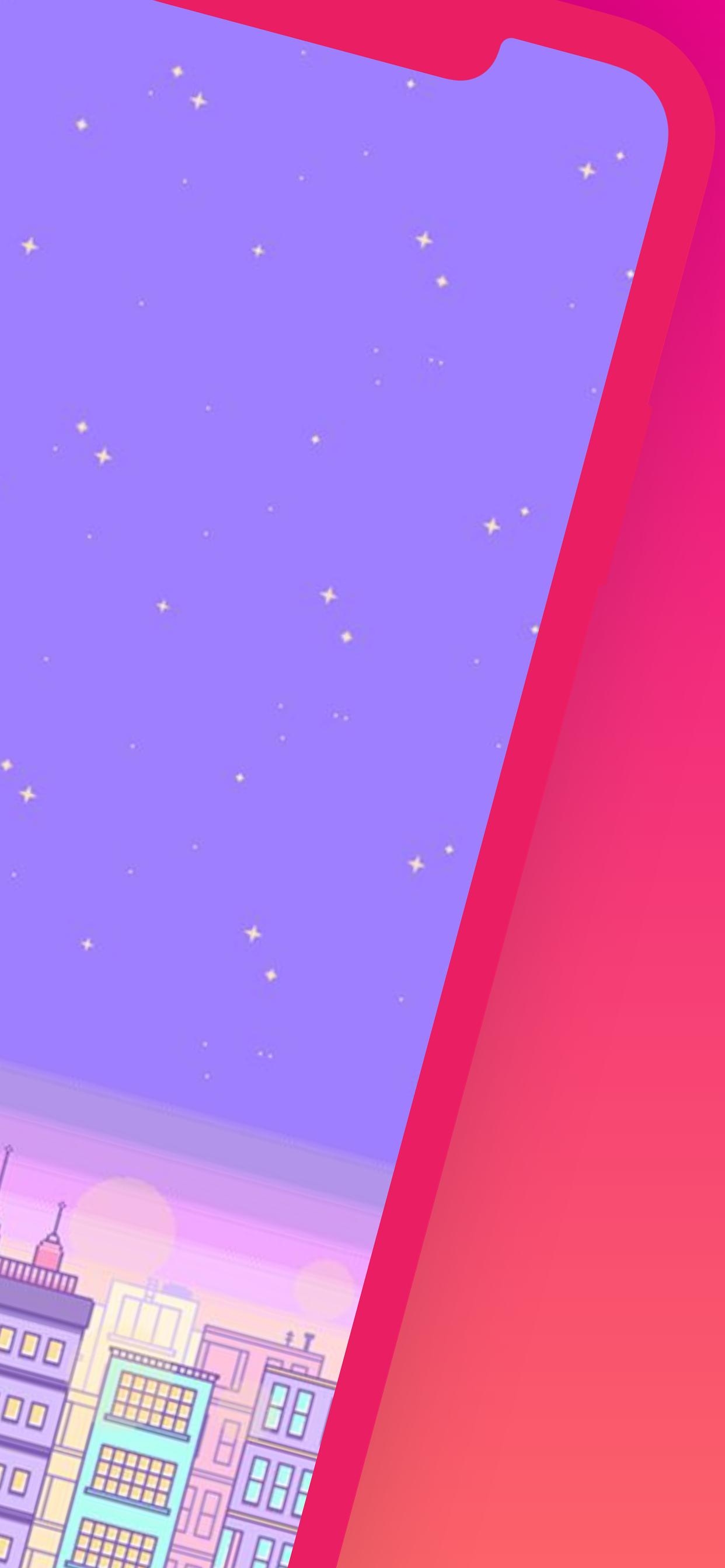 Farbverlauf, Lila, Pink, Stadt, Illustration, Hochformat, Hintergrundbild fürs Smartphone