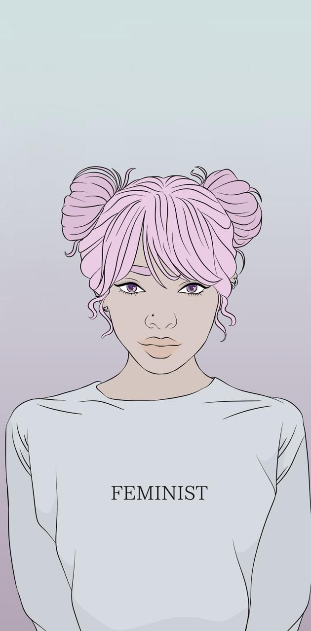 Feminist, Frau, Rosa Haare, Pullover, Illustration, Hintergrundbild für iPhone und Android