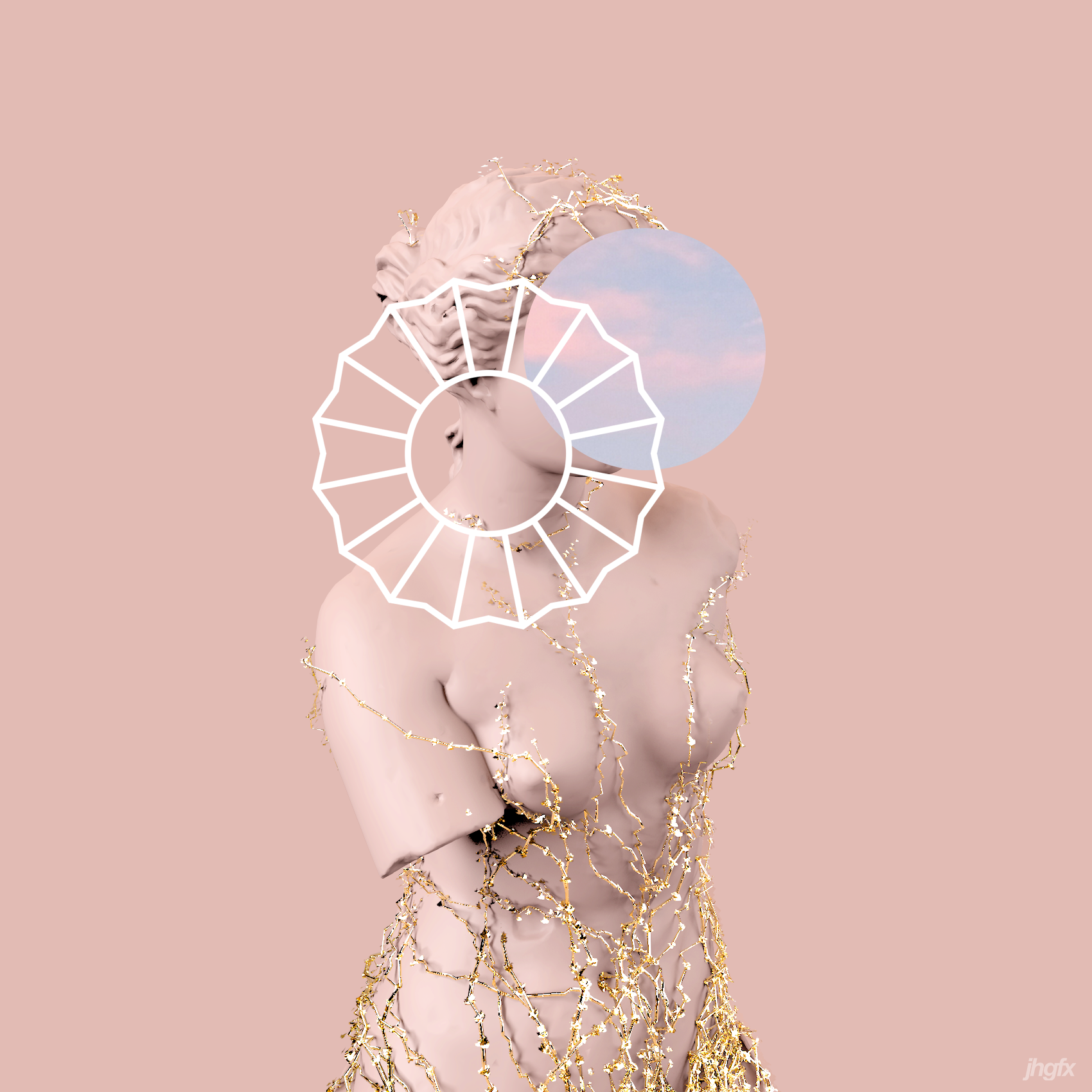 Statue, Goldketten, Surreal, Rosa Hintergrund, Collage-Kunst, HD Wallpaper
