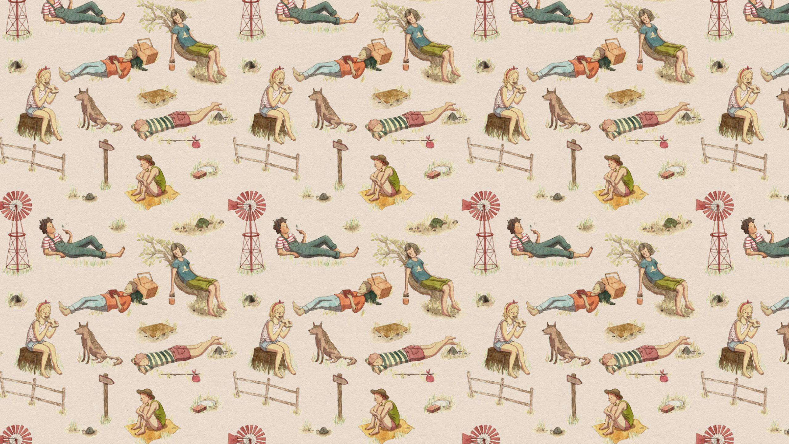 Muster, Vintage, Frauen, Illustration, Beige, 2K, Hintergrundbild für den PC