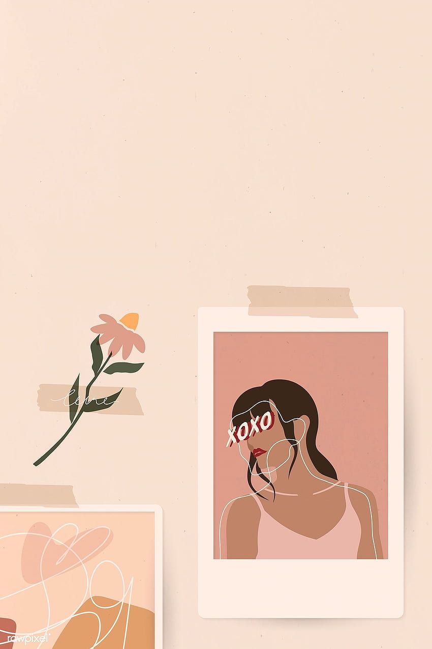 Frau, Illustration, Polaroid, Pfirsich, Boho, HD, Hintergrundbild fürs Handy