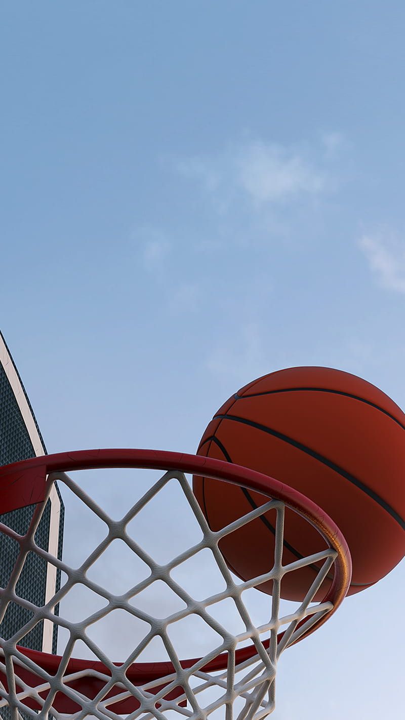 Basketball, Korb, Blauer Himmel, Froschperspektive, Wurf, HD, Handy-Hintergrund
