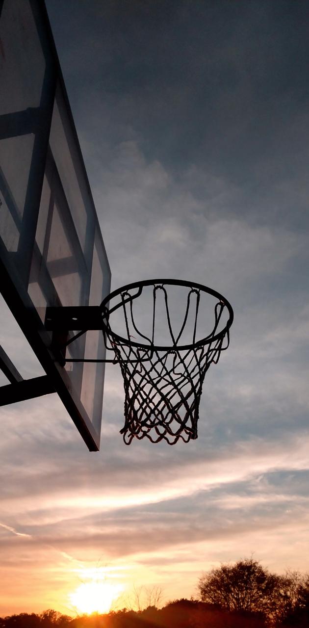 Basketballkorb, Sonnenuntergang, Wolken, Silhouette, Netz, Hintergrundbild fürs Handy