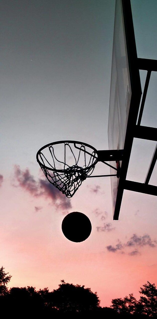 Basketballkorb, Ball, Silhouette, Rosa Himmel, Dämmerung, Android-Hintergrundbild