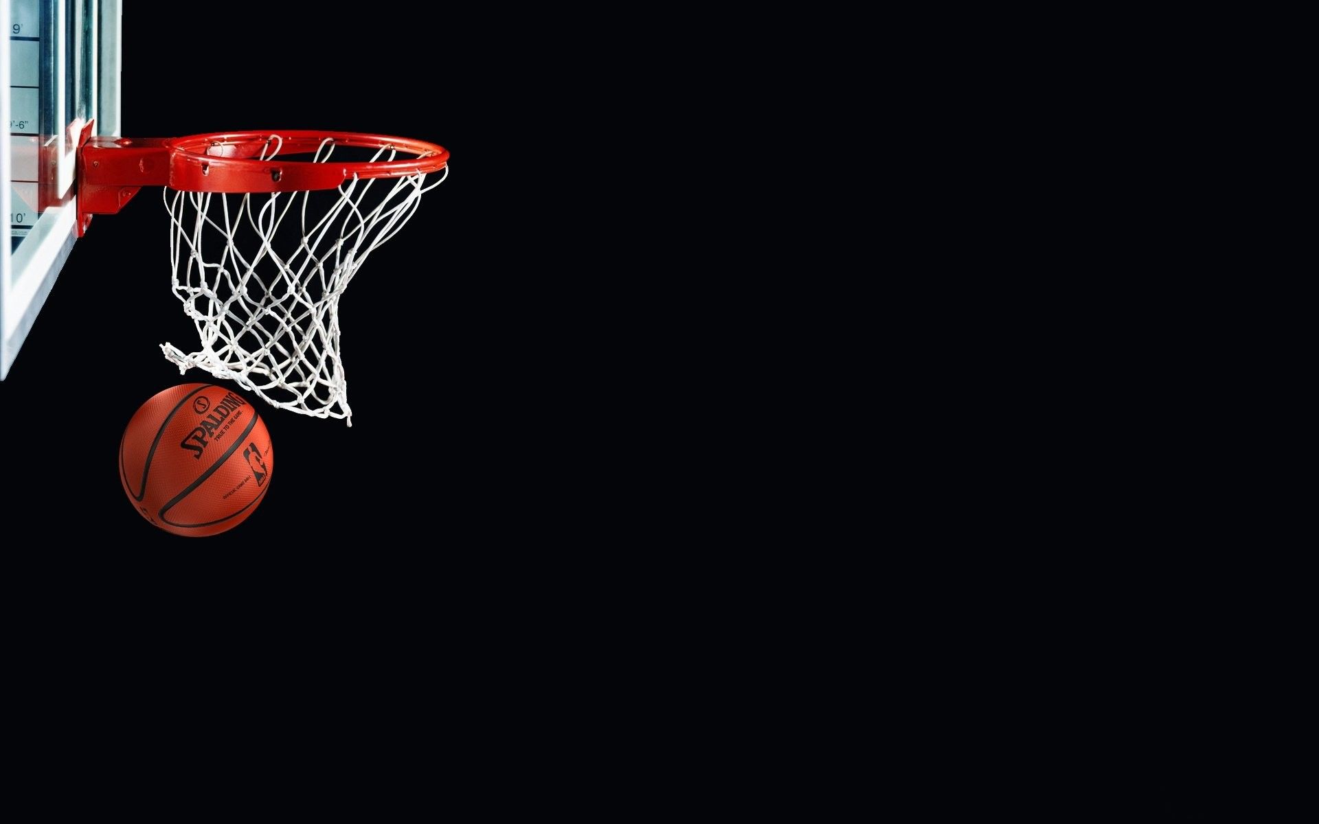 Ball im Netz, Roter Korb, Schwarzer Hintergrund, Basketball, Full HD Wallpaper