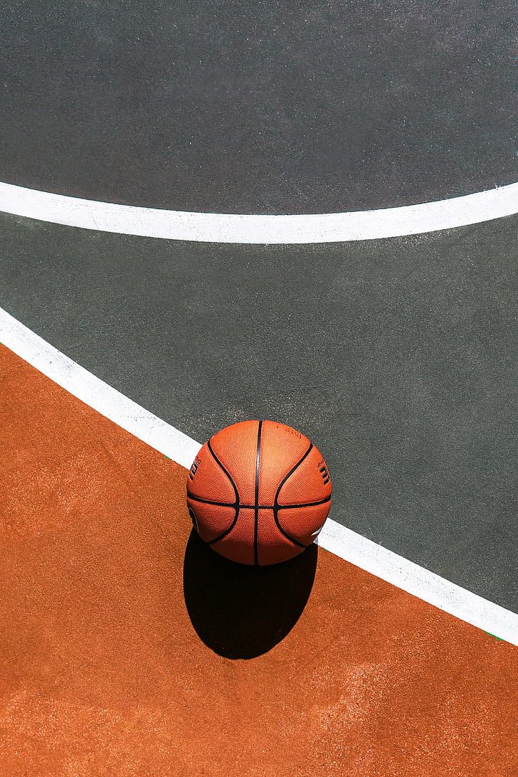 Basketball, Spielfeldlinien, Vogelperspektive, Schatten, Orange-Grau, HD, Handy-Hintergrund