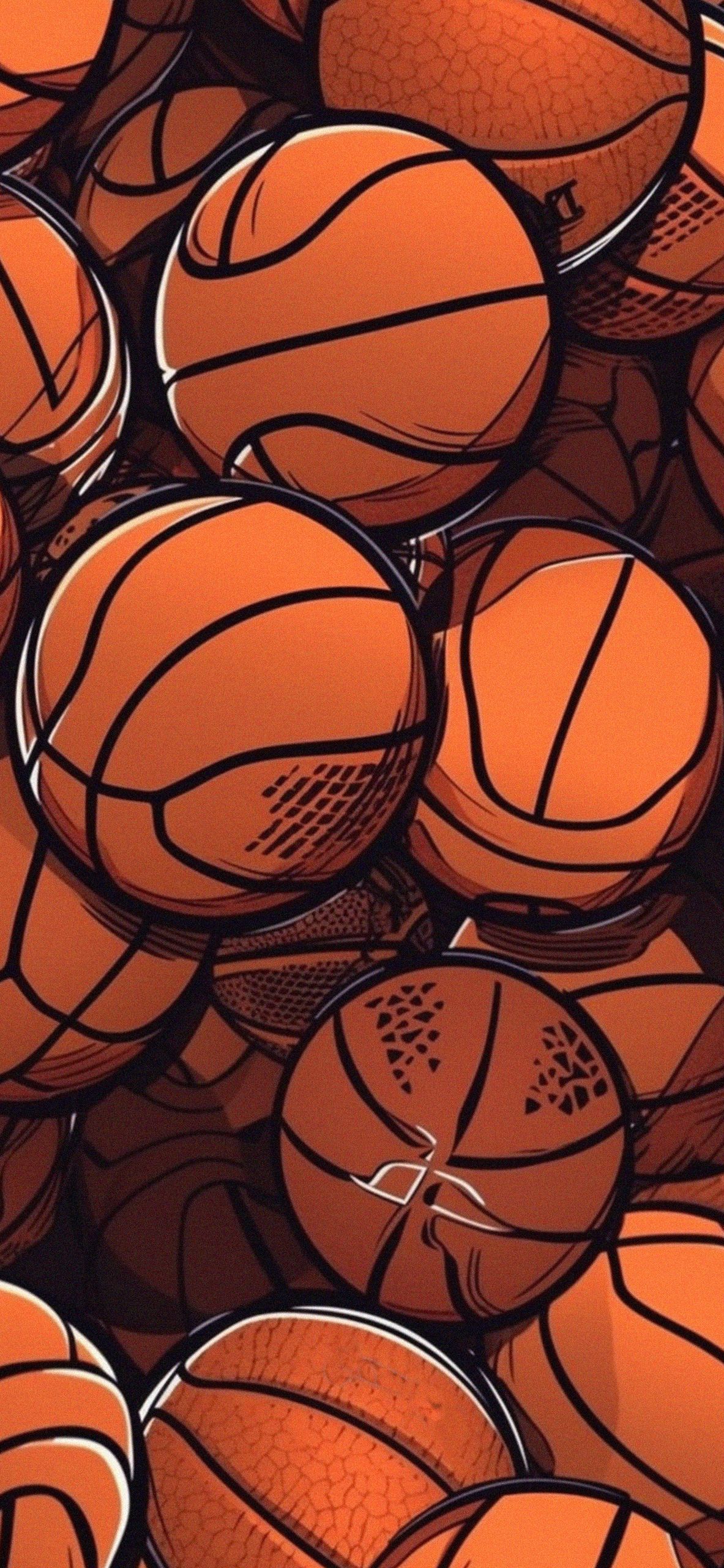 Basketbälle, Muster, Illustration, Orange, Full HD, Hintergrundbild fürs Handy