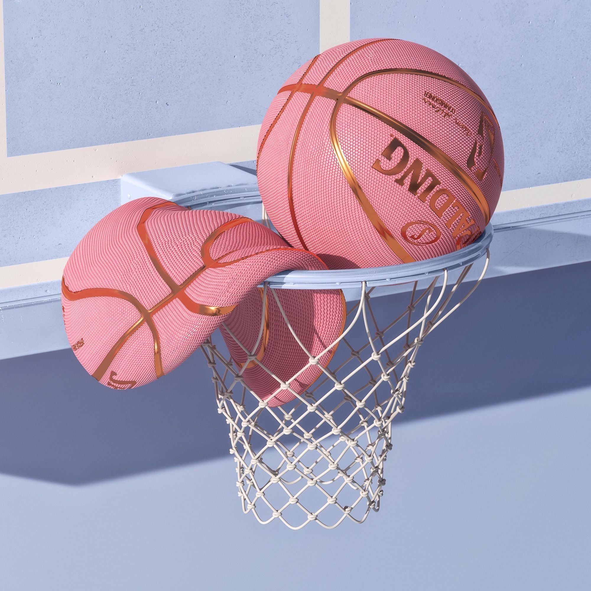 Spalding, Rosa Basketball, Korb, Kappe, Pastellblau, 3D, Full HD, iPad-Hintergrundbild