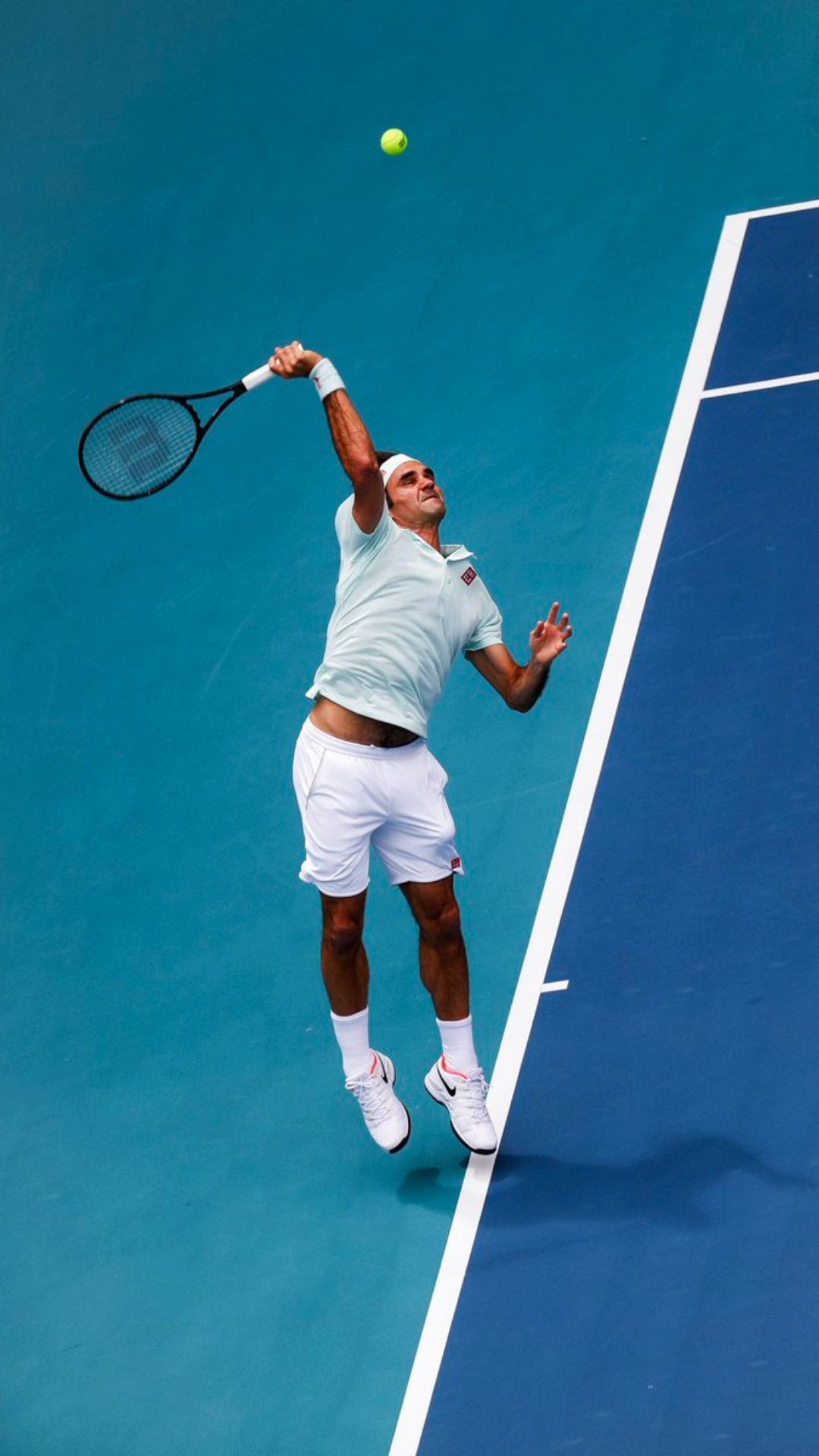 Tennisspieler, Aufschlag, Hartplatz, Blau, Vogelperspektive, 1080x1920, Handy-Hintergrund