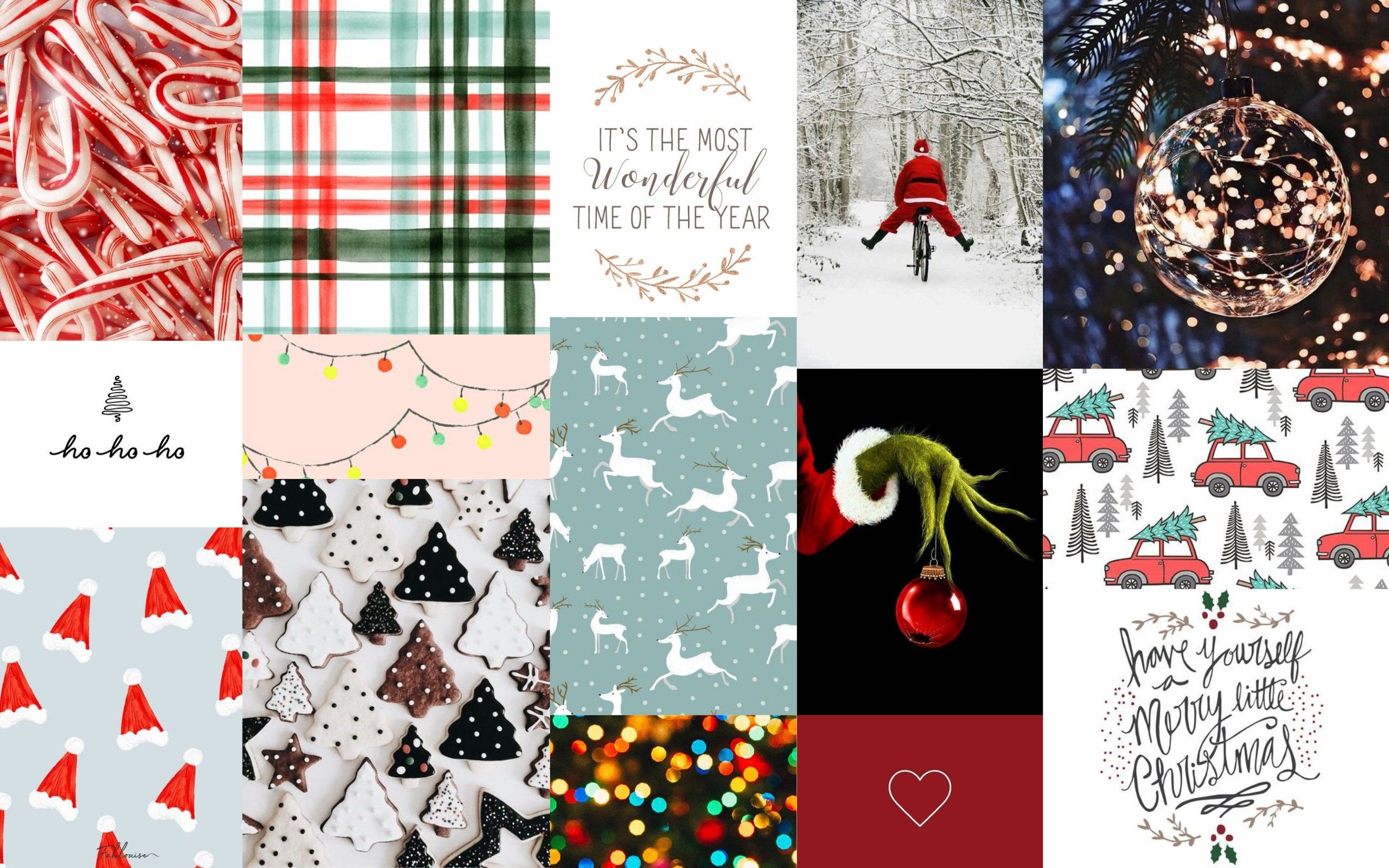 Grinch, Collage, Weihnachten, Zuckerstangen, Karomuster, Schnee, 2K-Hintergrundbild für PC