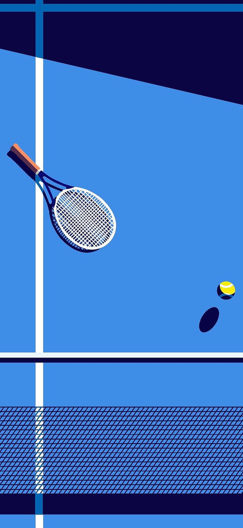 Tennisschläger, Tennisball, Blauer Platz, Illustration, Minimalismus, HD, iPhone-Hintergrundbild
