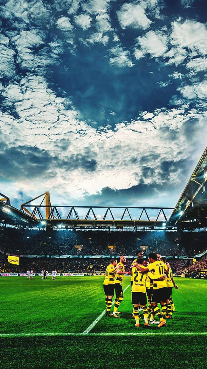 Borussia Dortmund, Jubel, Stadion, Gelbe Trikots, Wolken, Android-Hintergrundbild