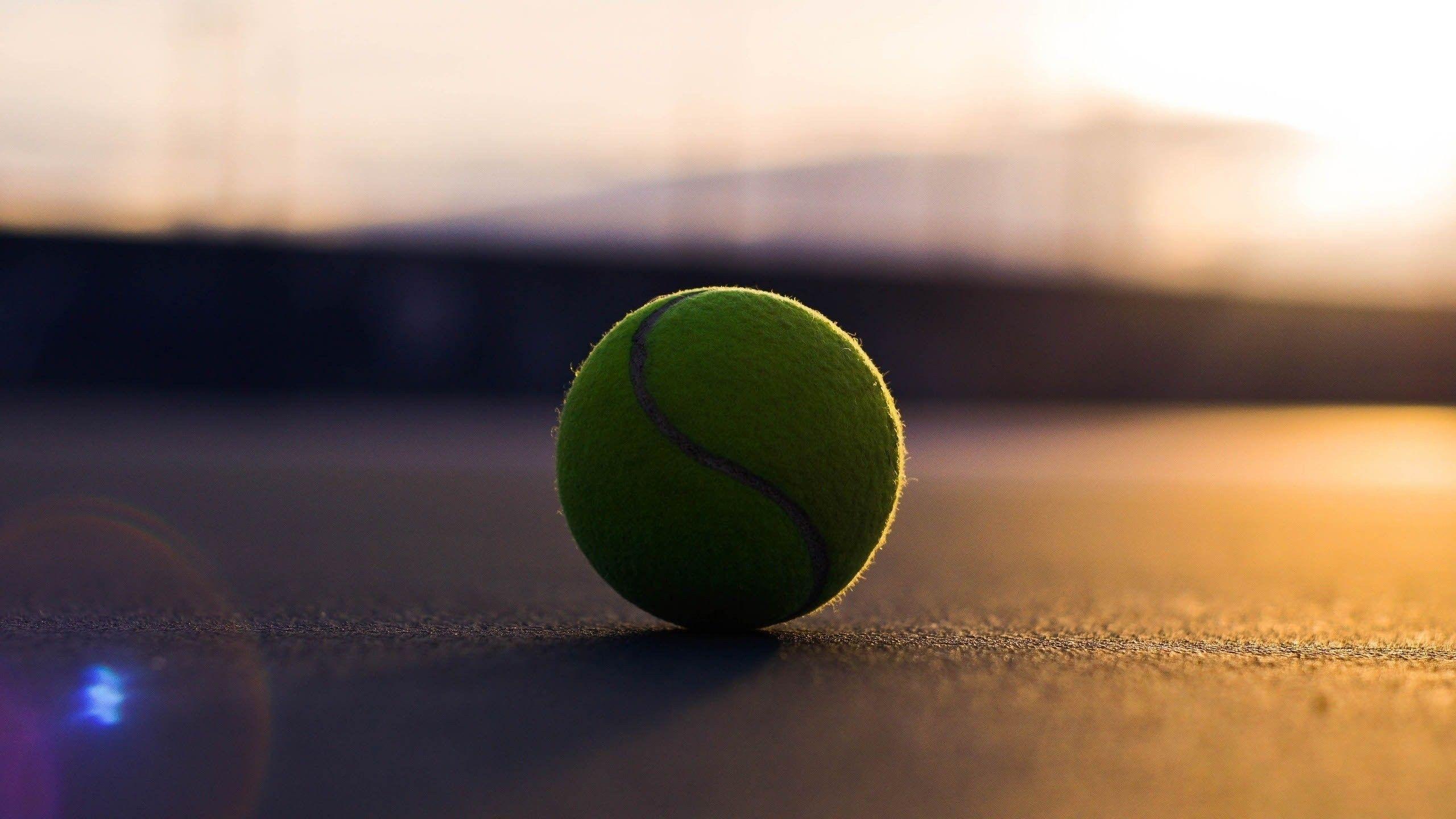 Tennisball, Bokeh, Sonnenuntergang, Nahaufnahme, Unschärfe, 2K, Laptop-Hintergrundbild