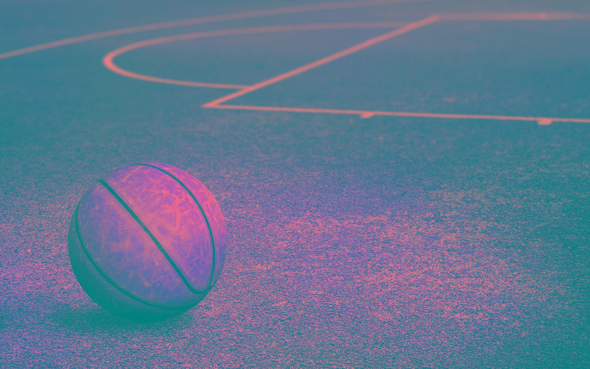 Basketball, Freiplatz, Spielfeldlinien, Türkis-Rosa, Bodenperspektive, Full HD, Desktop-Hintergrund