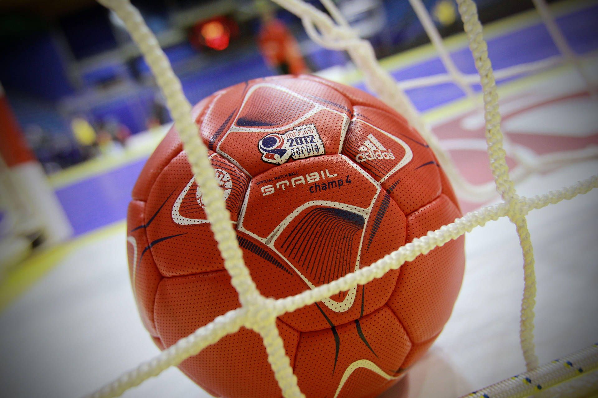 Handball, Tornetz, Nahaufnahme, Rot, Halle, Full HD, Desktop-Hintergrund für Windows