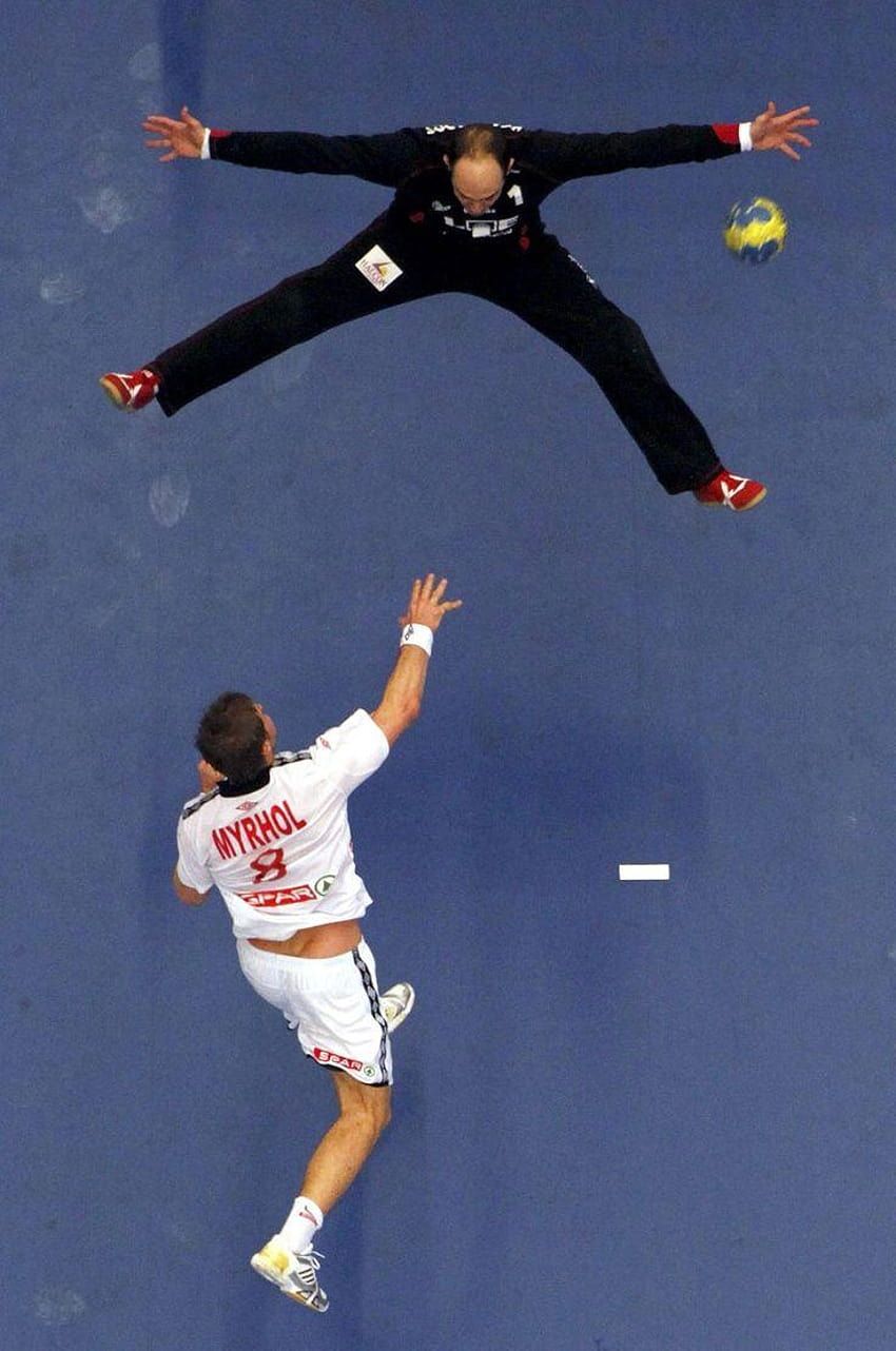 Torwart, Siebenmeter, Vogelperspektive, Handball, Blauer Boden, HD, iPhone-Hintergrundbild