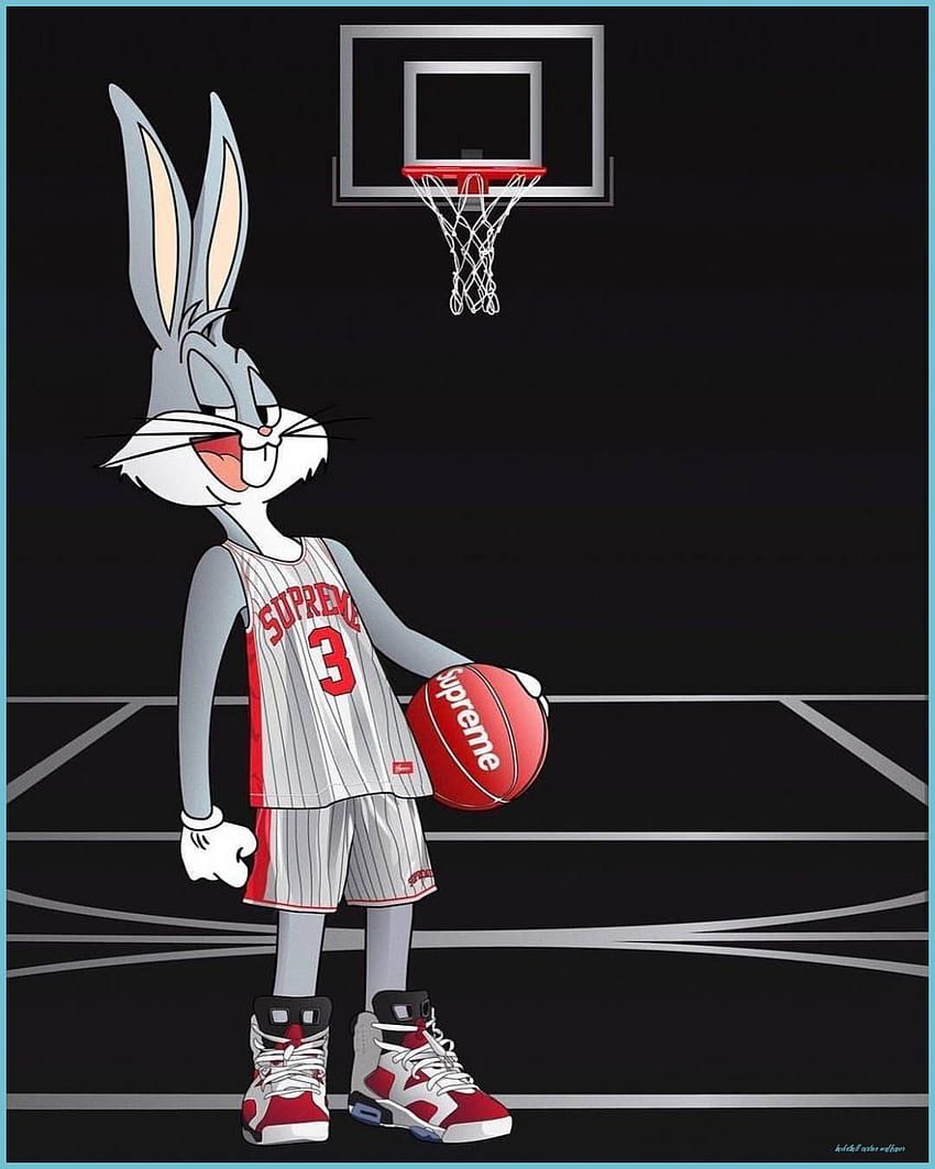 Bugs Bunny, Space Jam, Looney Tunes, Trikot, Basketballplatz, Schwarzer Hintergrund, HD Wallpaper
