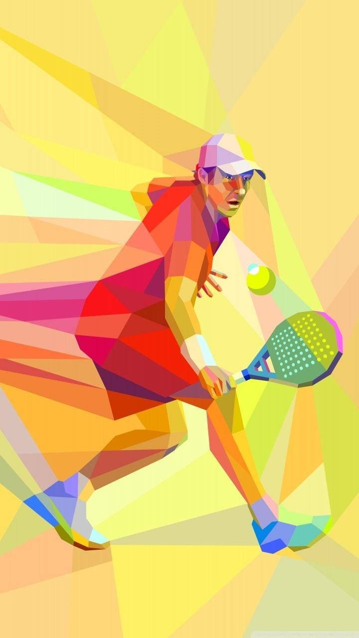 Tennisspieler, Low Poly, Polygonkunst, Bunt, Gelb, HD, Sperrbildschirm fürs iPhone