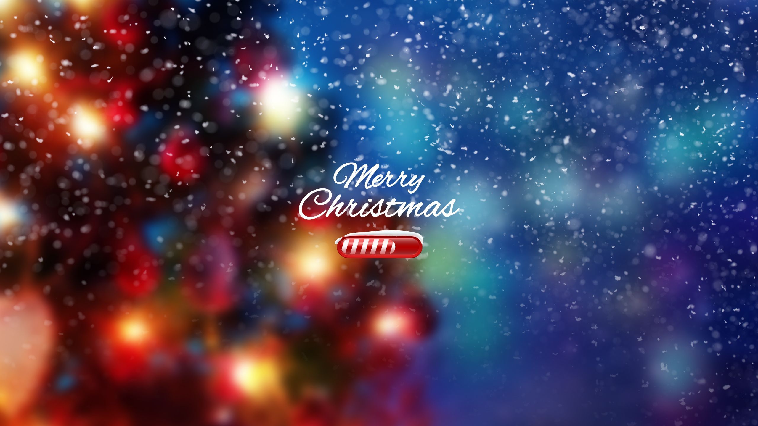 Merry Christmas, Bokeh, Lichter, Schneefall, Blau-Rot, 2K 1440p, Desktop-Hintergrundbild