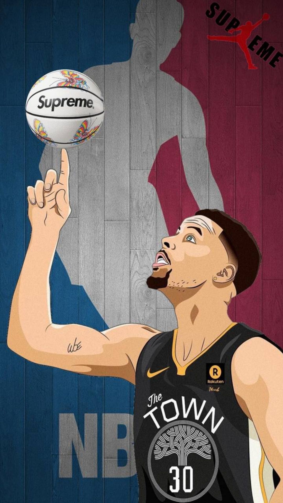 Stephen Curry, Golden State Warriors, NBA, Supreme, Ball auf dem Finger, Illustration, Full-HD-Handy-Hintergrundbild
